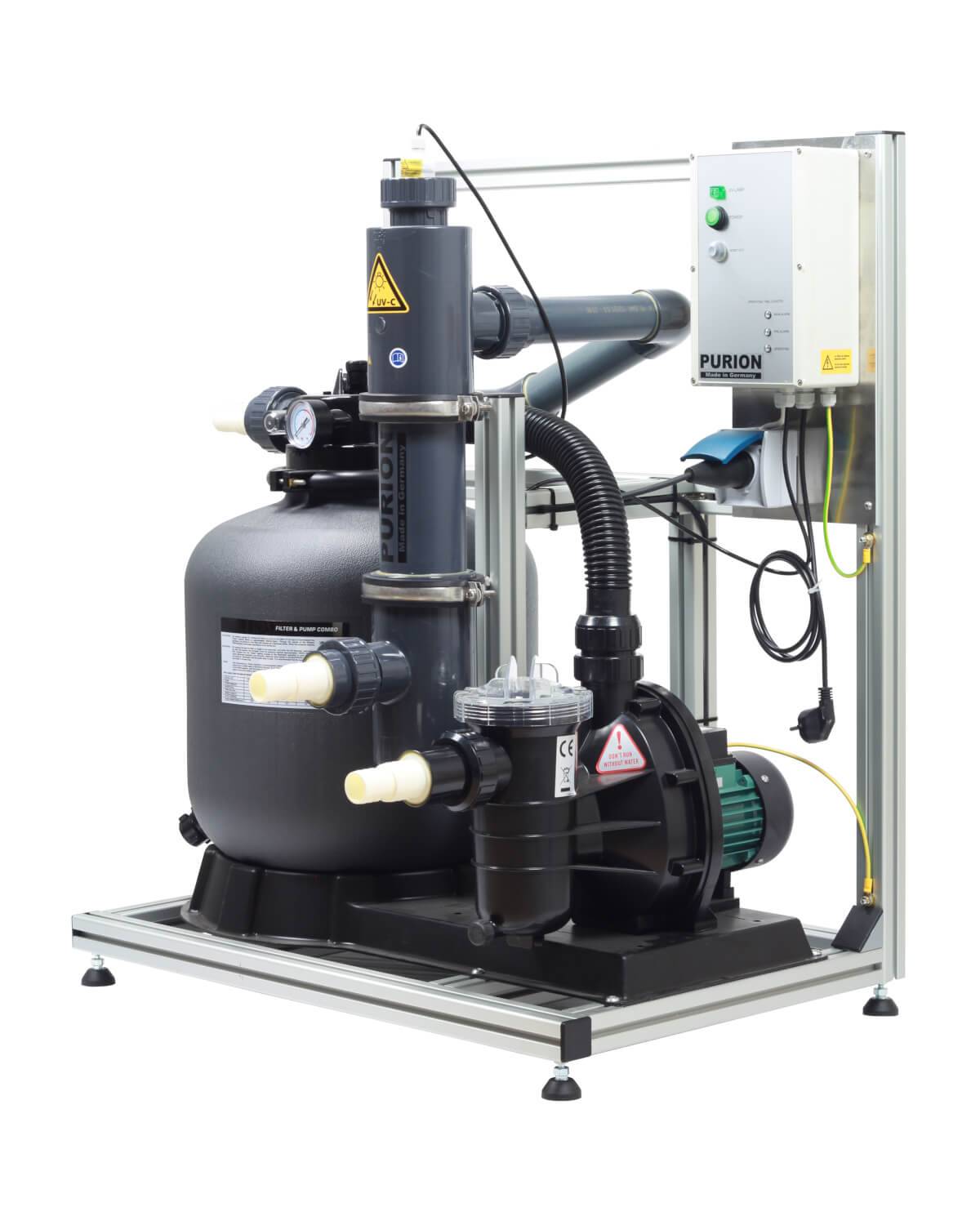 Algenfreier Pool Komplettsystem PURION 40 PVC-U OTC salzwasserbeständige Pumpe + Sandfilter +  Lampenlaufzeitmesser