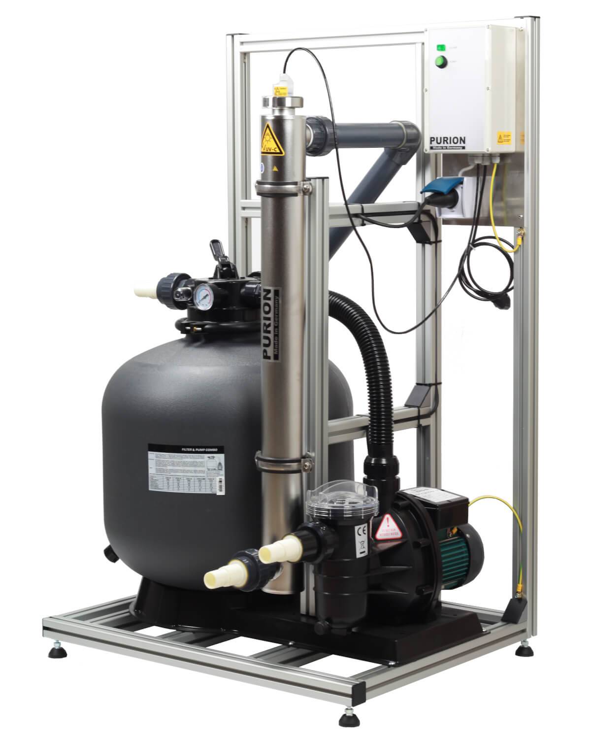 PURION 80 für Pools bis 80m³ Algenfrei ohne Chemie + Sandfilter, Komplettsystem UV-C Desinfektion