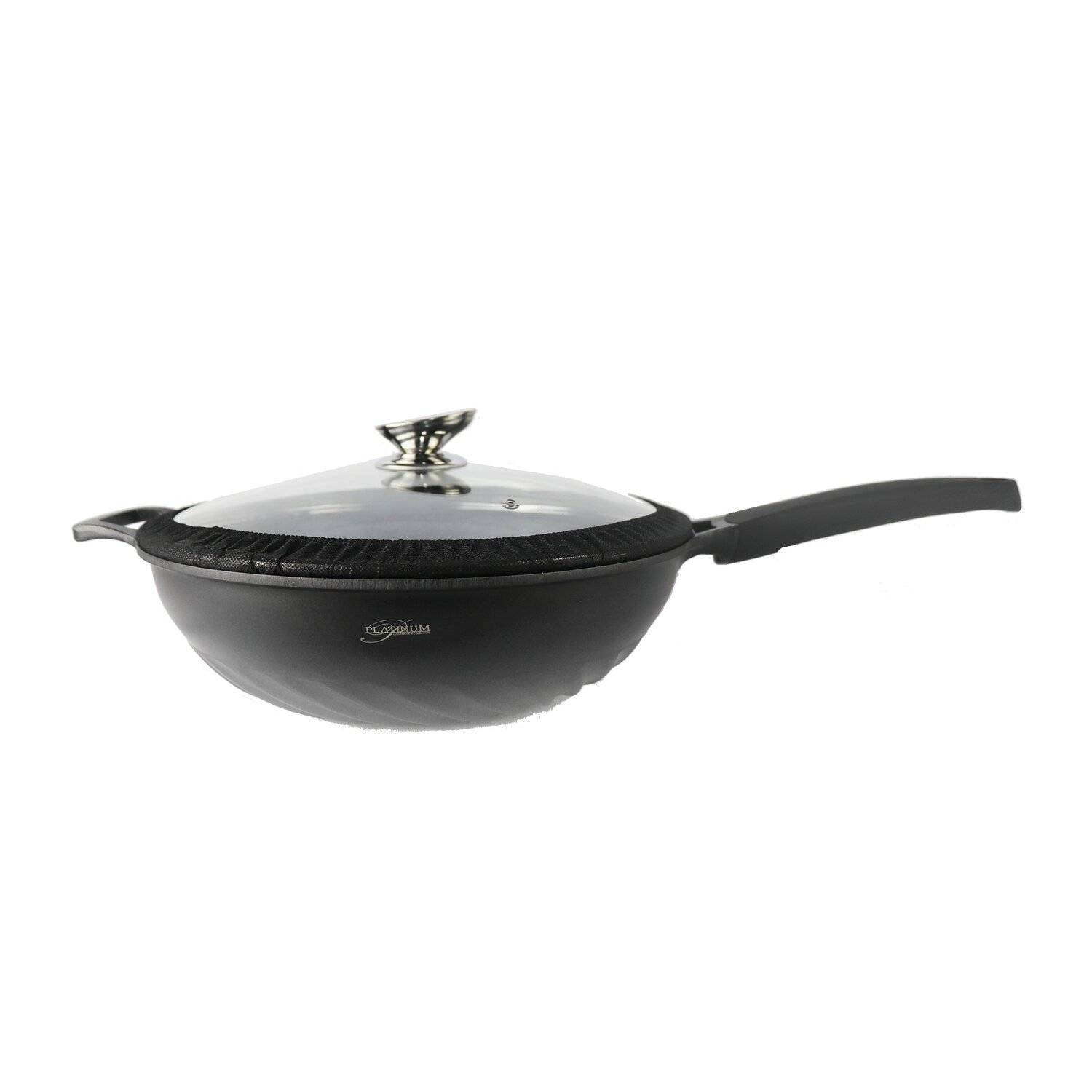 WOK Pfanne 32cm Induktion Aluguss mit Deckel Antihaft Bratpfanne Marmorbeschichtung Gastronomie Home Wokpfanne