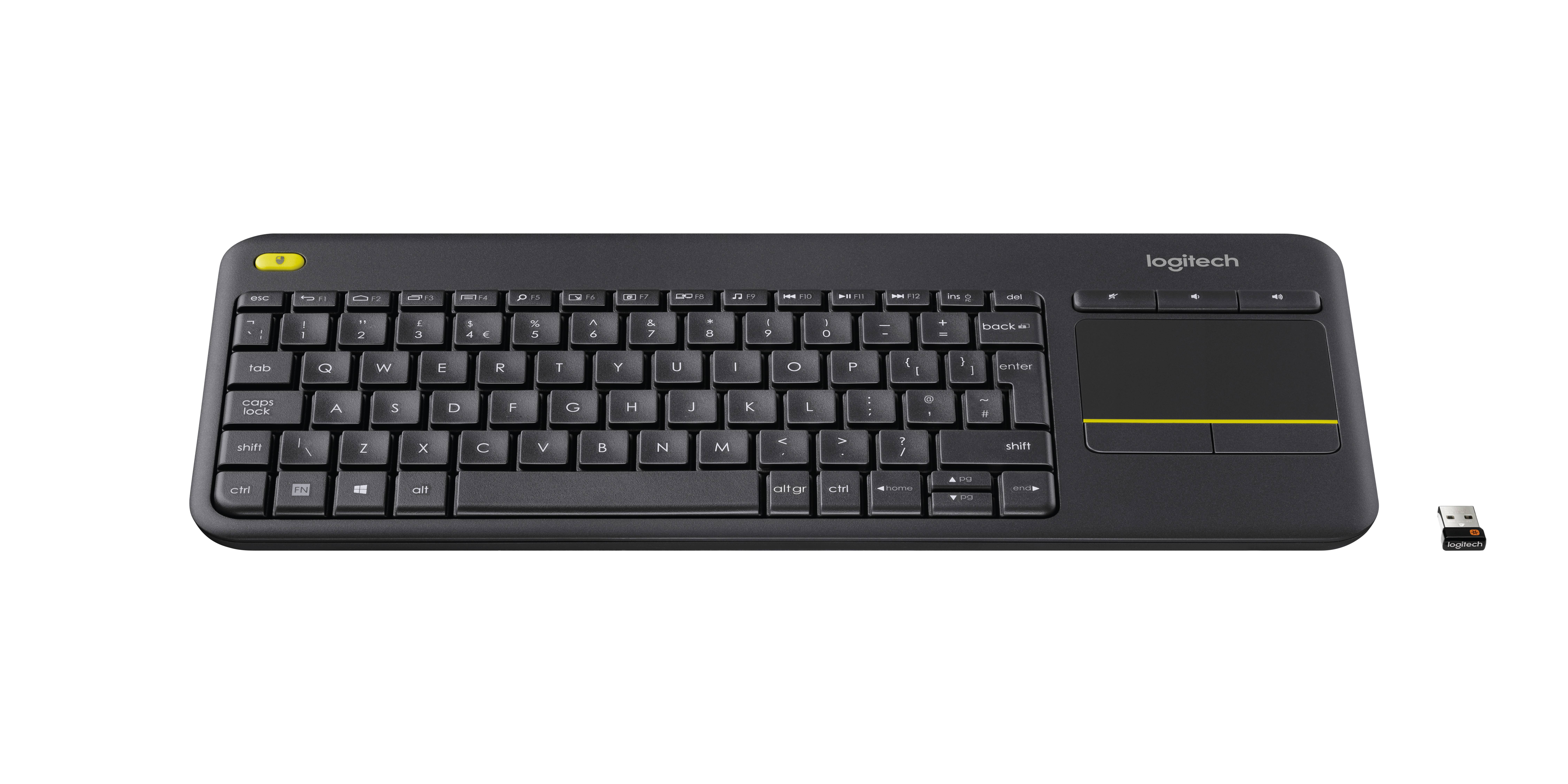 Logitech K400 Plus, Standard, Kabellos, RF Wireless, Schwarz