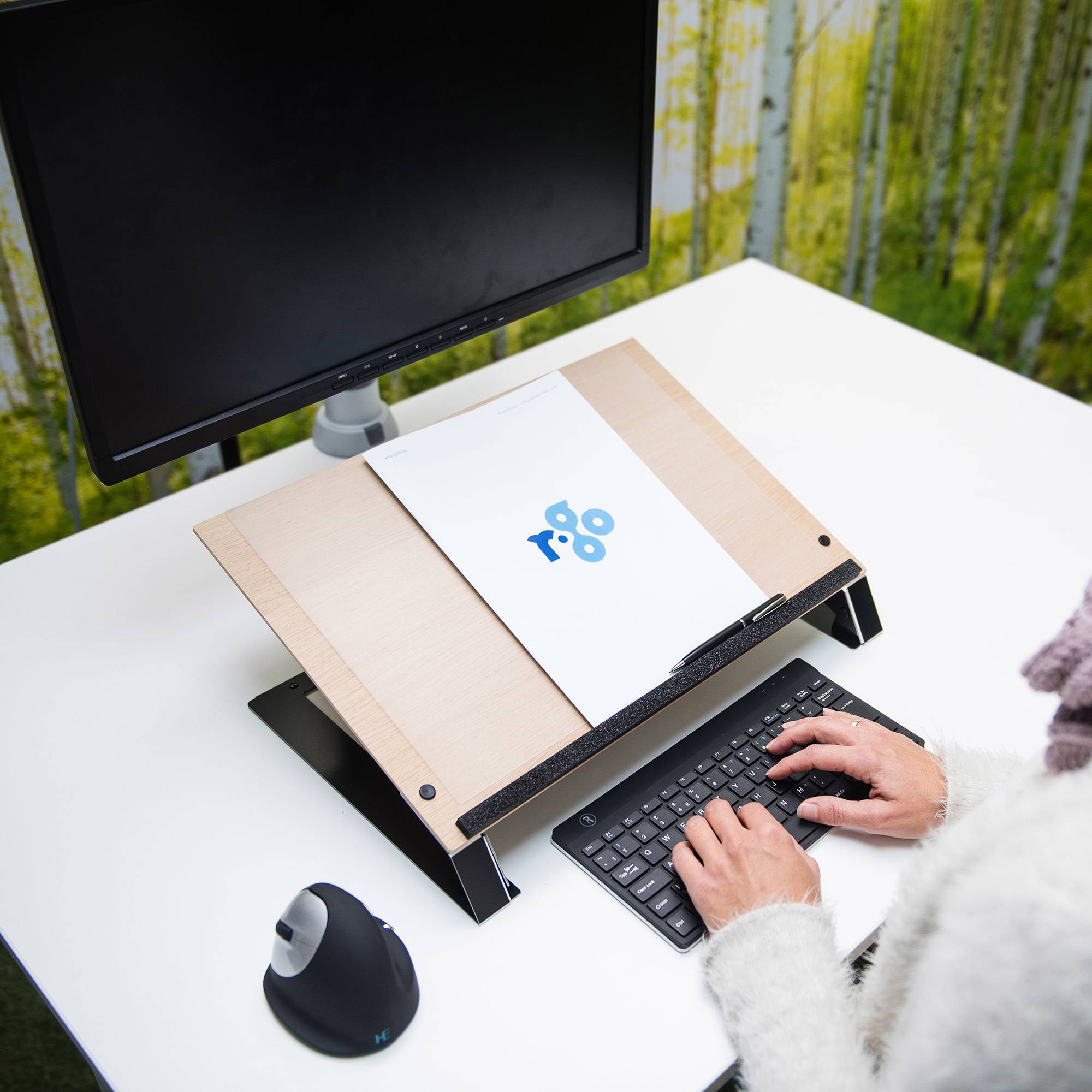 R-Go Tools R-Go Read2Write Dokumentenhalter, lesen und schreiben, Eichenholz, Aluminium, 2,5 kg, Cappuccino, Niederlande, 460 mm, 320 mm