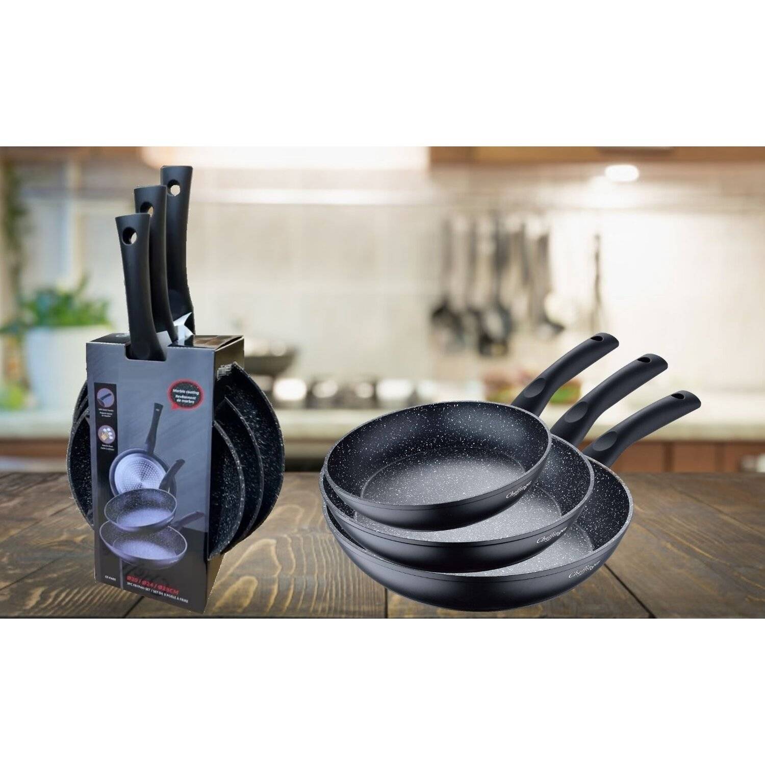 3er Pfannenset Induktion Set Antikratz Bratpfannen Pfanne Antihaft Induktions-Bratpfanne ø 20 cm, ø 24 cm, ø 28 cm