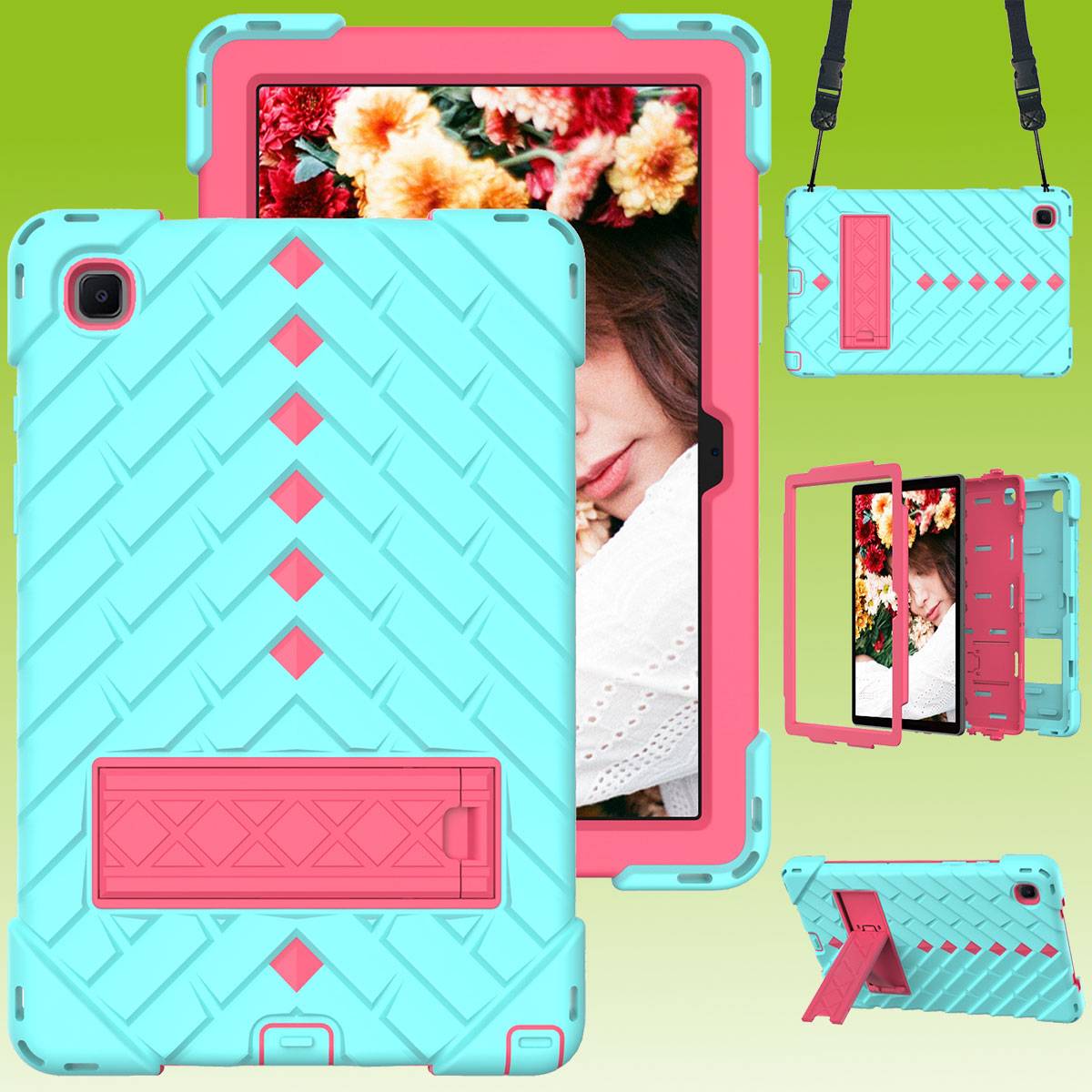 Für Tablet aufstellbare Shockproof Hybrid Tasche mit Band Etuis Cover Case Schutz Robust Neu