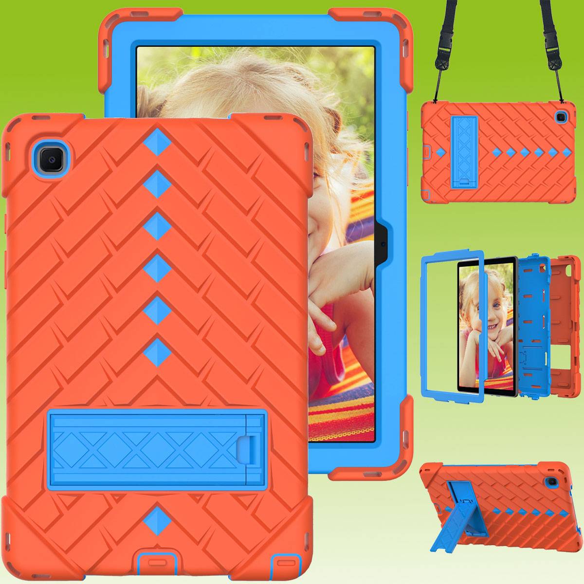 Für Tablet aufstellbare Shockproof Hybrid Tasche mit Band Etuis Cover Case Schutz Robust Neu