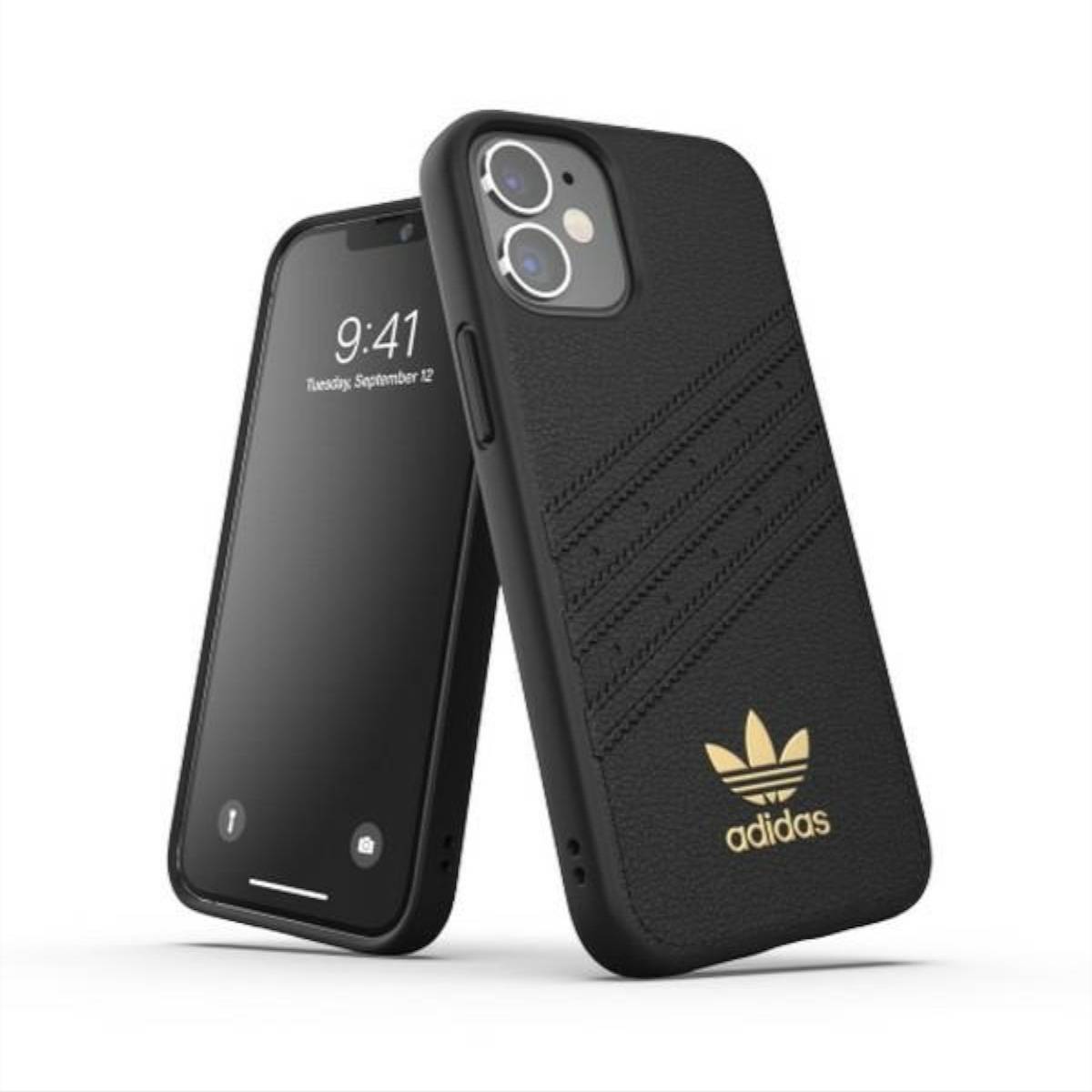 Adidas Apple iPhone 12 Mini Premium Leder Case Cover Schutzhülle Schwarz