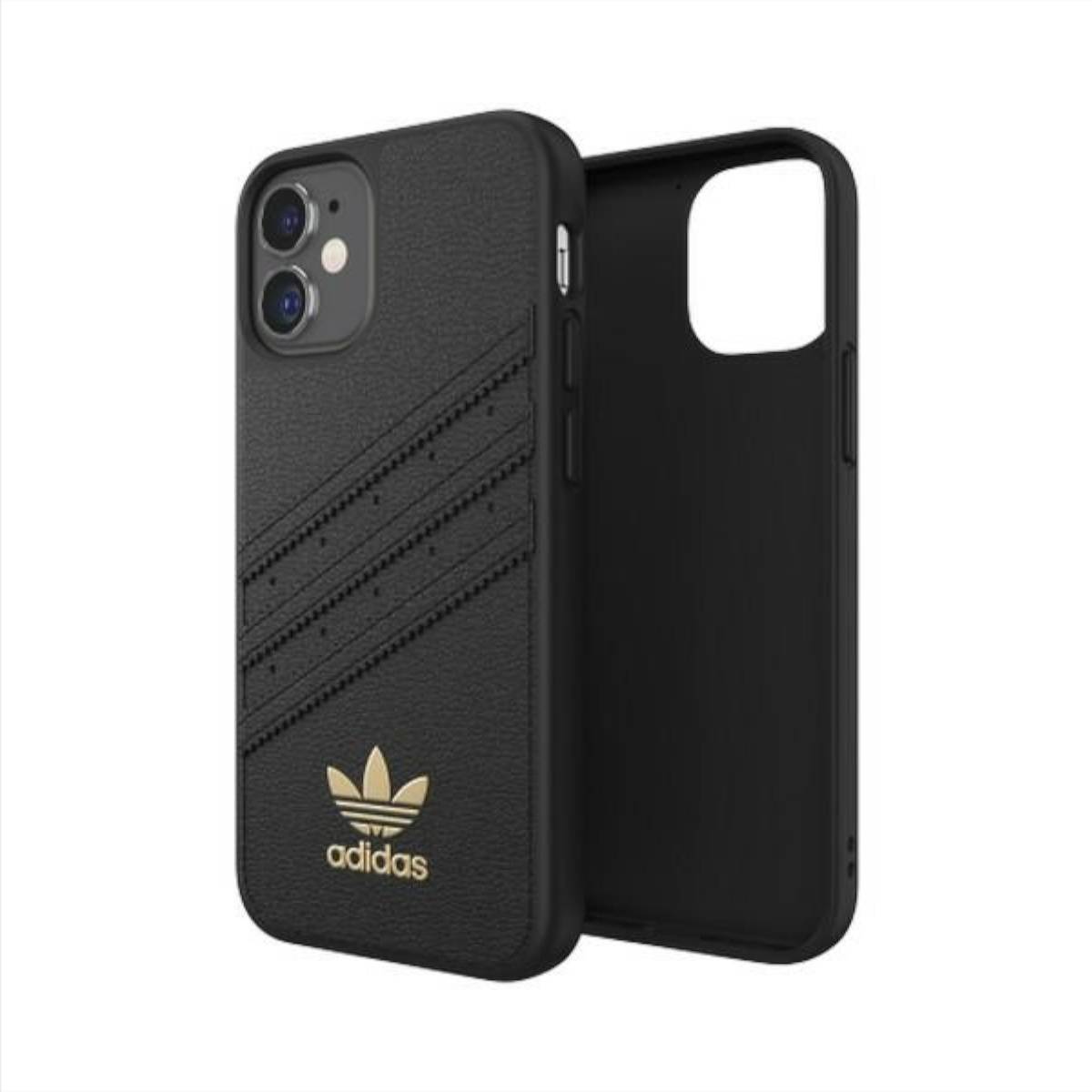 Adidas Apple iPhone 12 Mini Premium Leder Case Cover Schutzhülle Schwarz