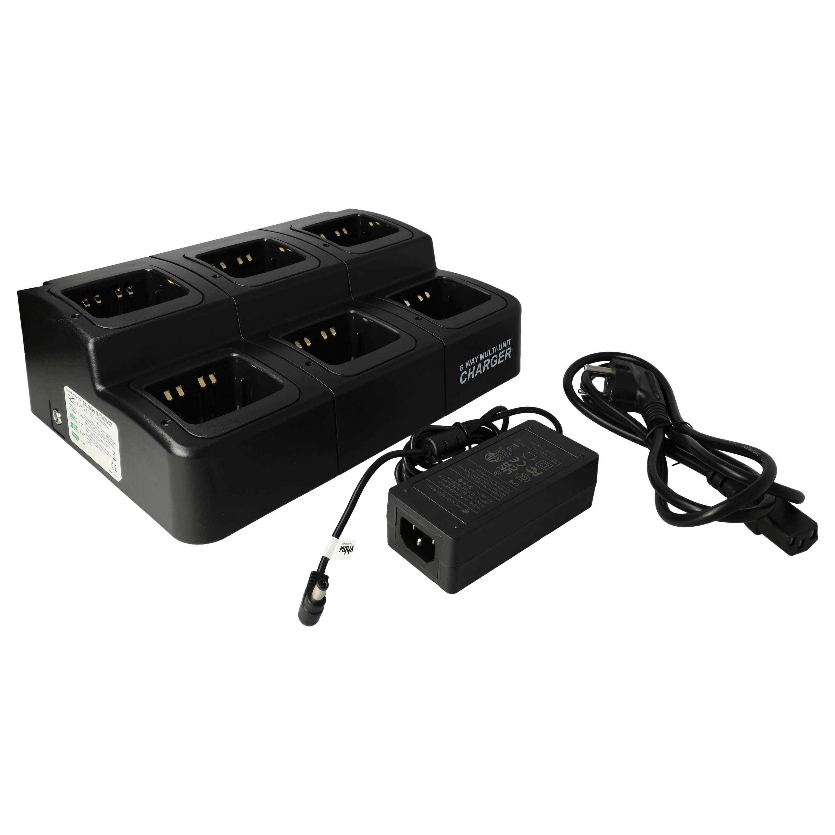 vhbw 6-fach Ladegerät kompatibel mit Motorola NTN7143C, NTN7144C Funkgerät-Akkus - Ladestation + Netzteil, 7,4 V