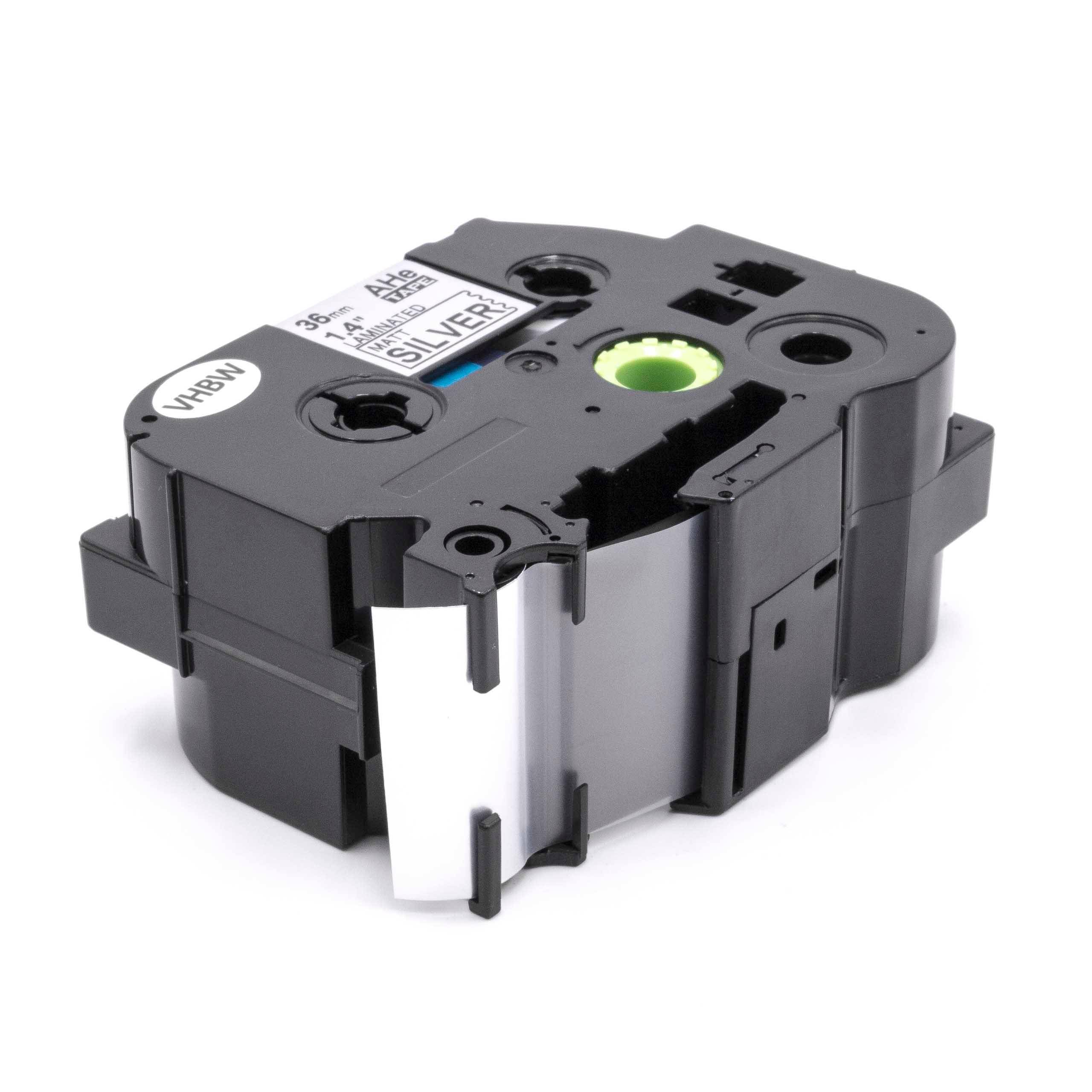 vhbw Schriftband Kassette 36mm schwarz auf mattsilber extra stark, laminiert für Etiketten-Drucker wie Brother AHe-M961, HGE-M961, HGEM961