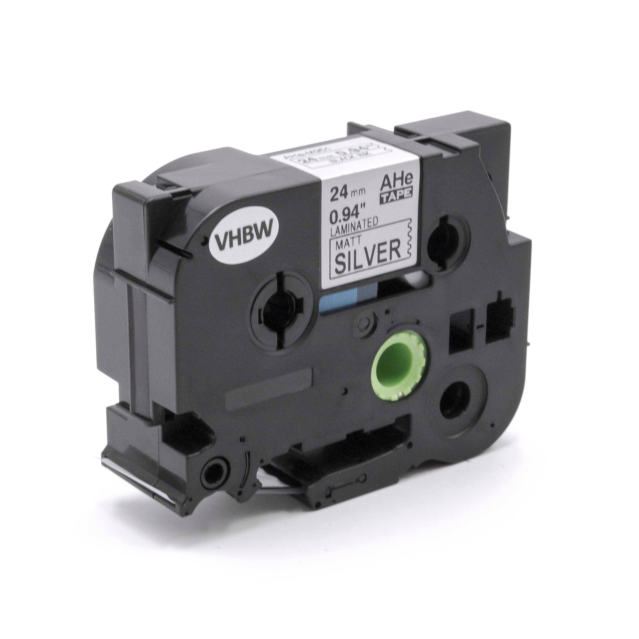 vhbw Schriftband-Kassette Ersatz für Brother AHe-M951, HGEM951, HGE-M951 für Etiketten-Drucker 24mm Schwarz auf Matt-Silber