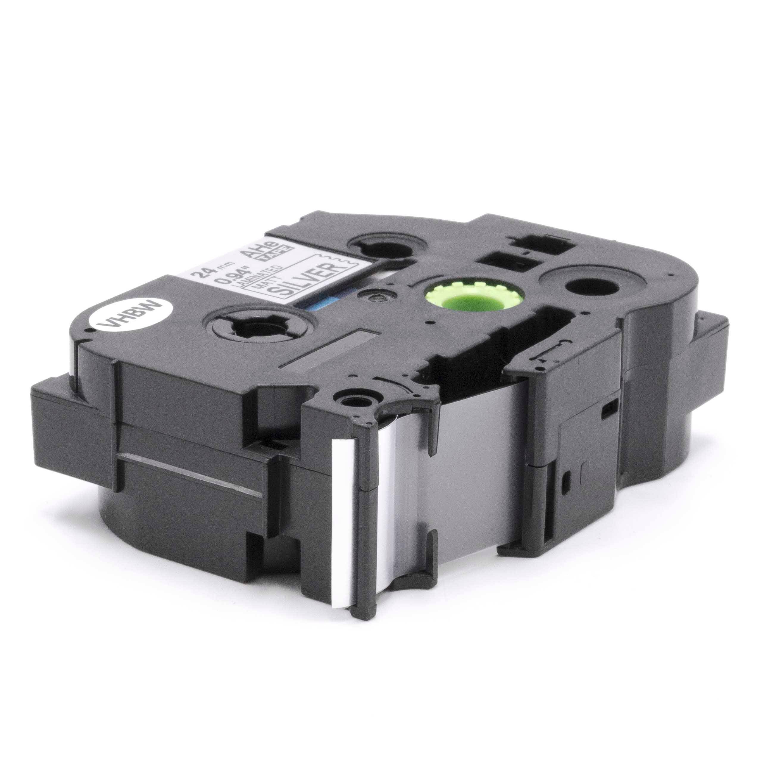 vhbw Schriftband-Kassette Ersatz für Brother AHe-M951, HGEM951, HGE-M951 für Etiketten-Drucker 24mm Schwarz auf Matt-Silber