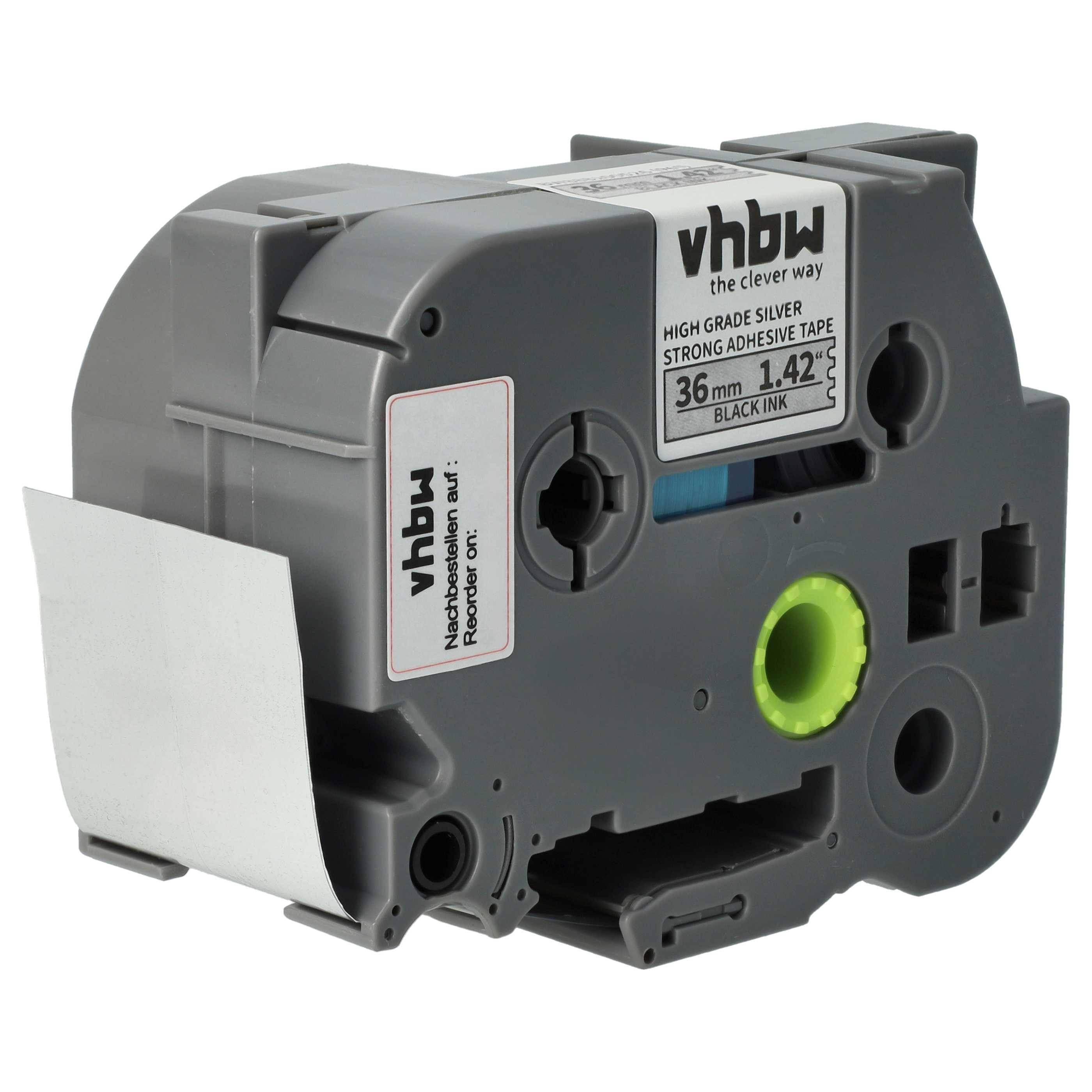 vhbw Schriftband-Kassette kompatibel mit Brother PT RL700S Etiketten-Drucker 8m x 36mm Schwarz auf Silber, Extra Stark