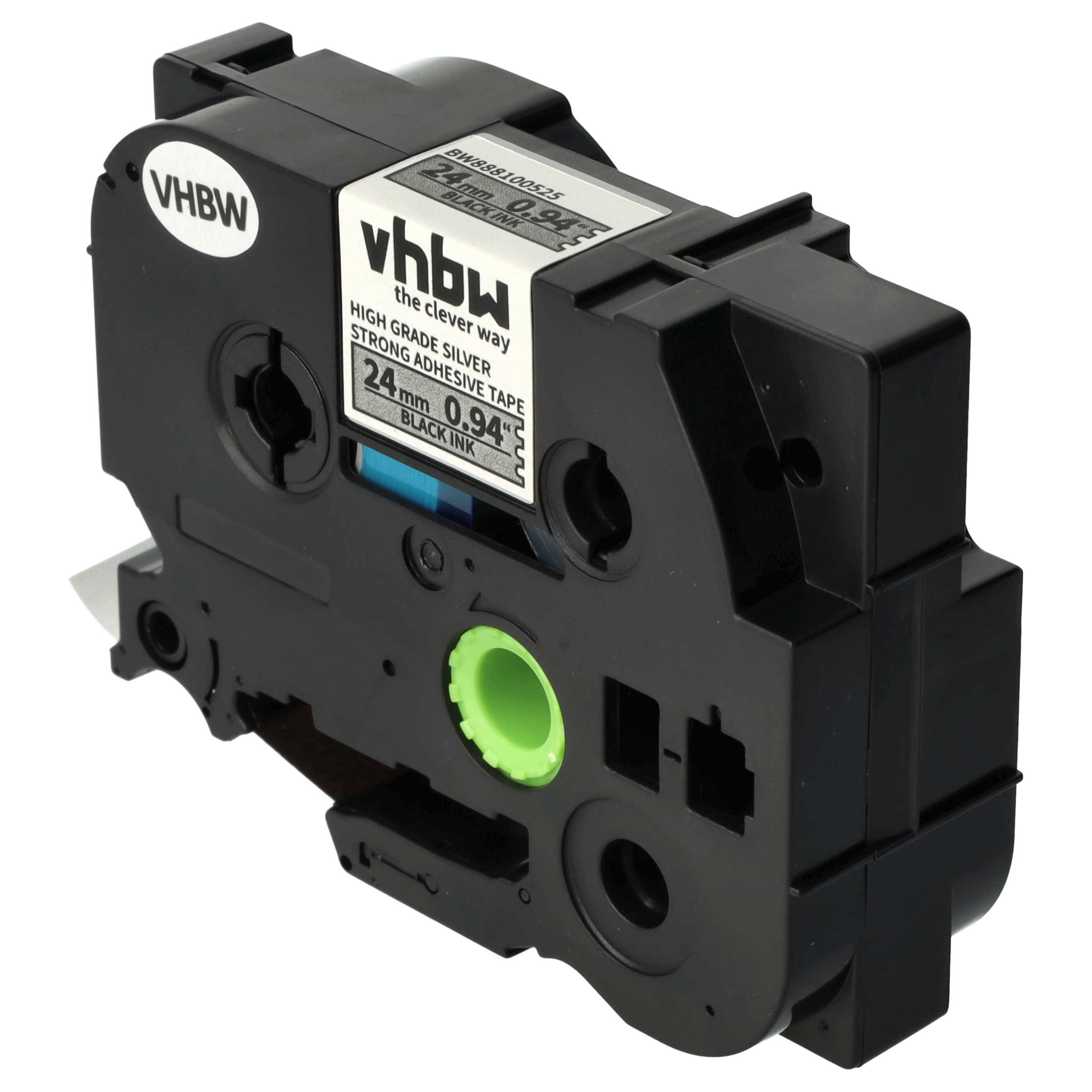 vhbw Schriftband-Kassette Ersatz für Brother AHe-S951, HGE-S951, HGES951 für Etiketten-Drucker 8m x 24mm Schwarz auf Silber, Extra Stark