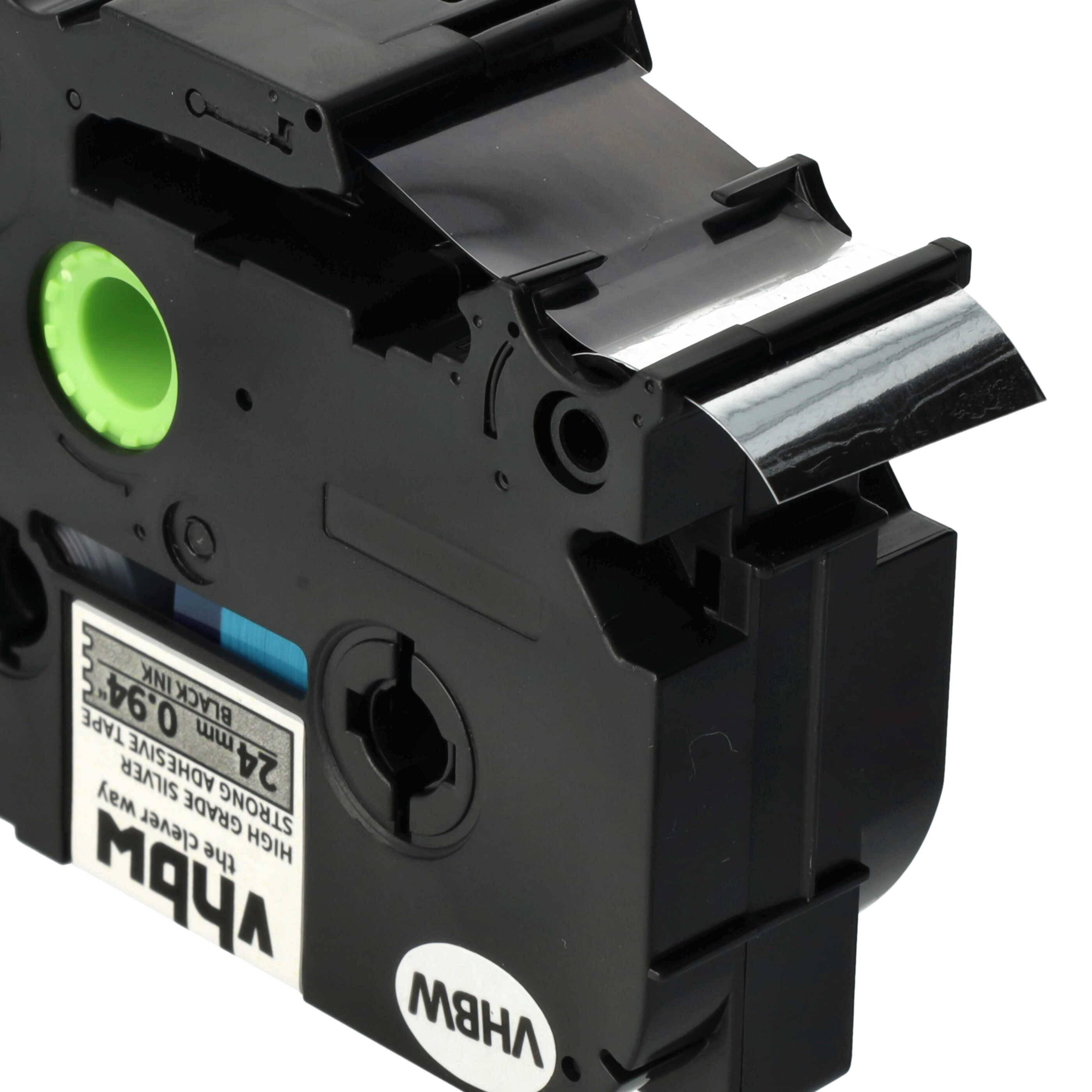 vhbw Schriftband-Kassette kompatibel mit Brother PT RL700S Etiketten-Drucker 8m x 24mm Schwarz auf Silber, Extra Stark