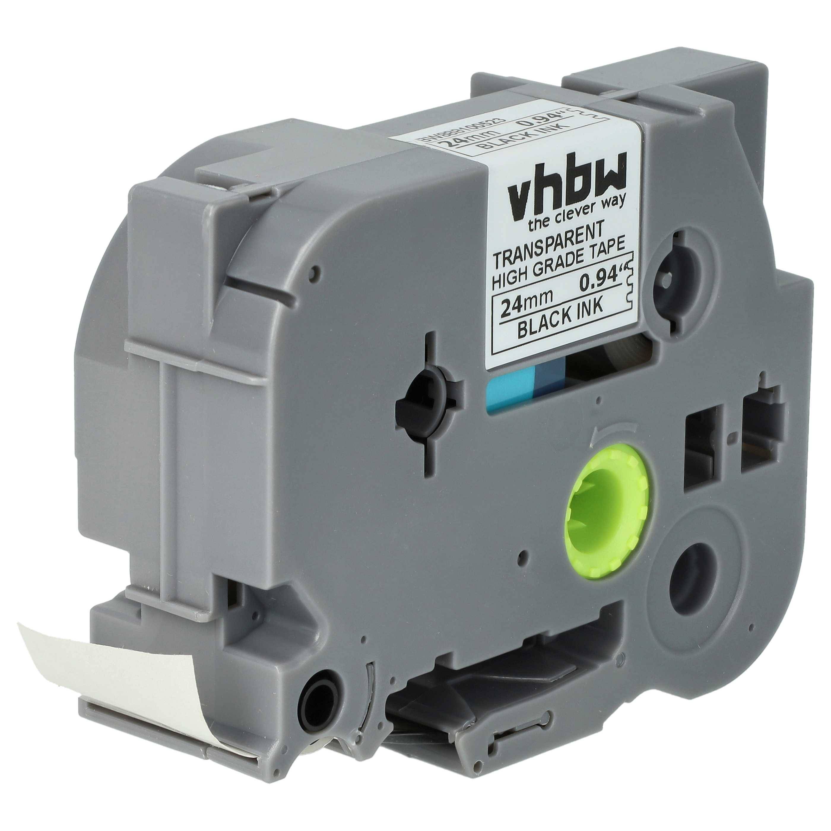 vhbw Schriftband-Kassette Ersatz für Brother AHe-S151, HGE-S151, HGES151 für Etiketten-Drucker 8m x 24mm Schwarz auf Transparent