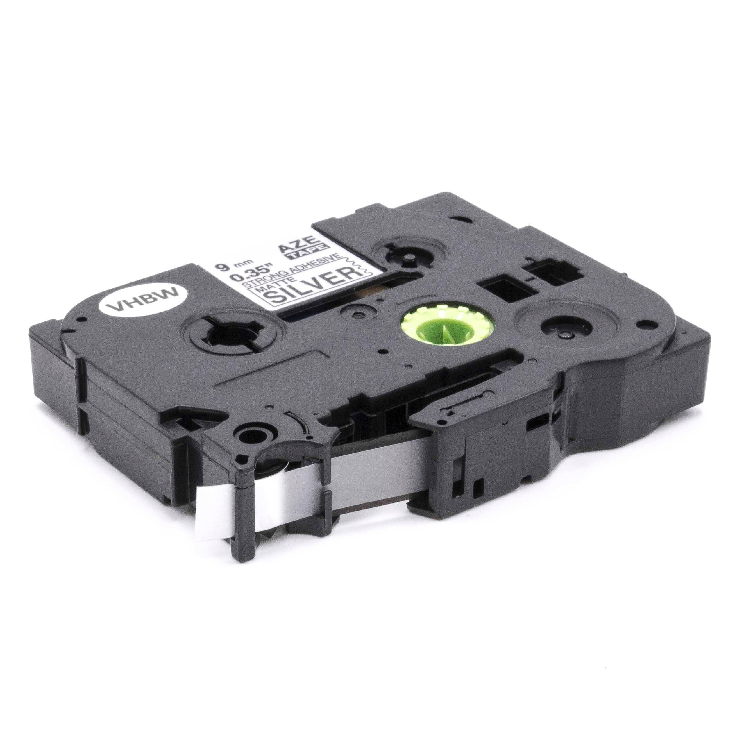 vhbw Schriftband Kassette 9mm schwarz auf mattsilber extra stark kompatibel mit Etiketten-Drucker Brother P-Touch 1800ECC, 1810, 1830, 1830SC