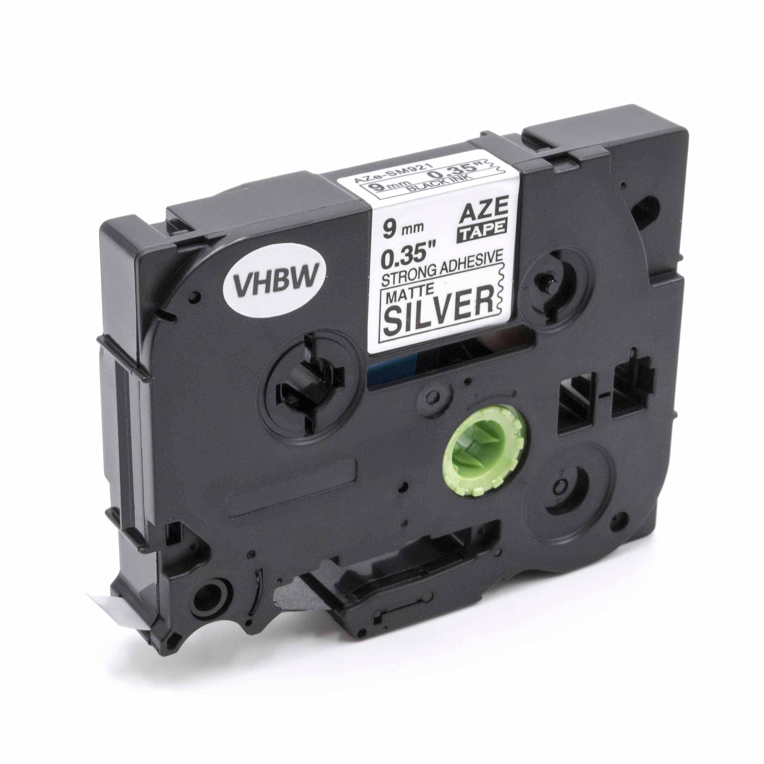 vhbw Schriftband Kassette 9mm schwarz auf mattsilber extra stark kompatibel mit Etiketten-Drucker Brother P-Touch P300BT, P700, P750, P750TDI