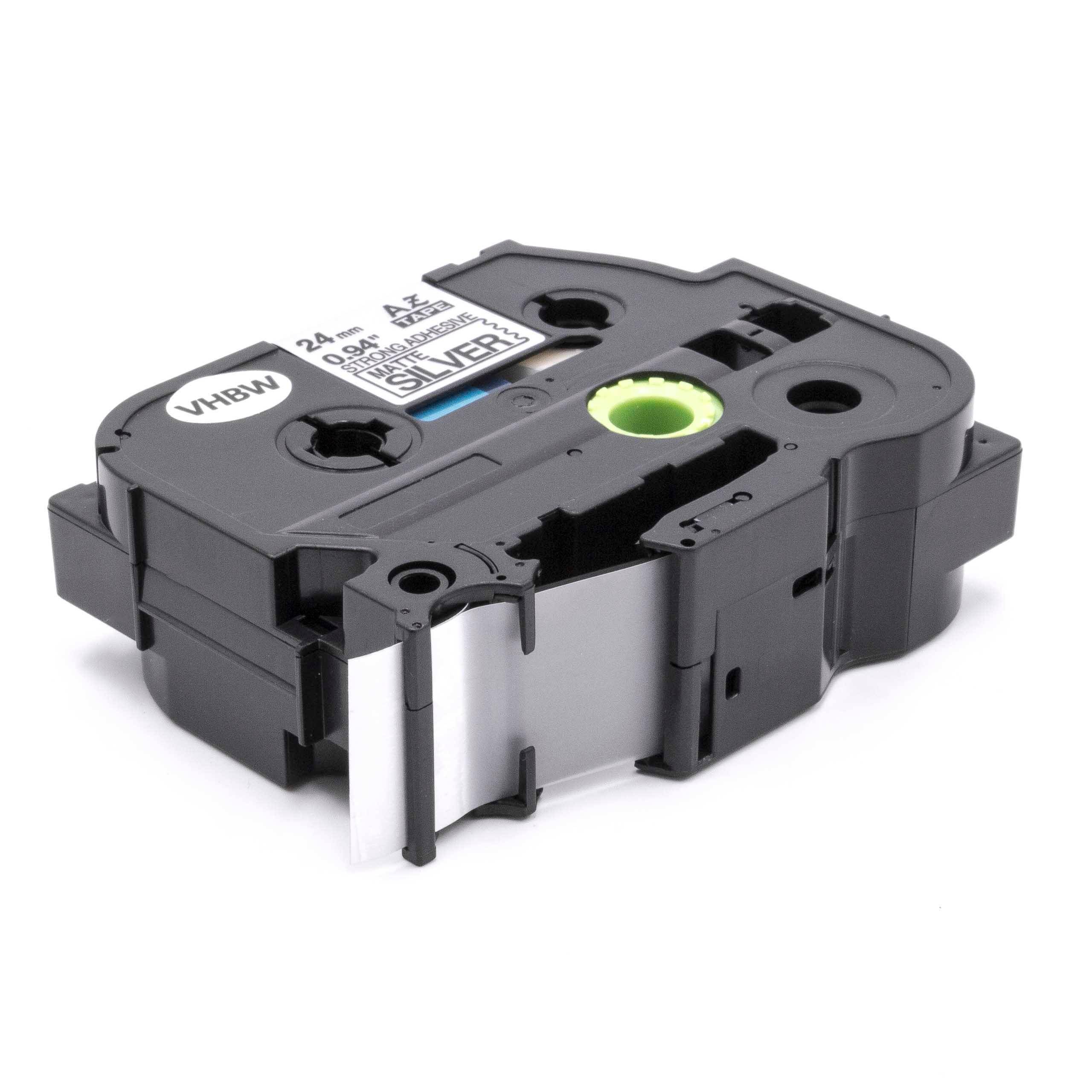 vhbw Schriftband Kassette 24mm schwarz auf mattsilber extra stark kompatibel mit Etiketten-Drucker Brother P-Touch E550WVP, E800W, H500, H500LI