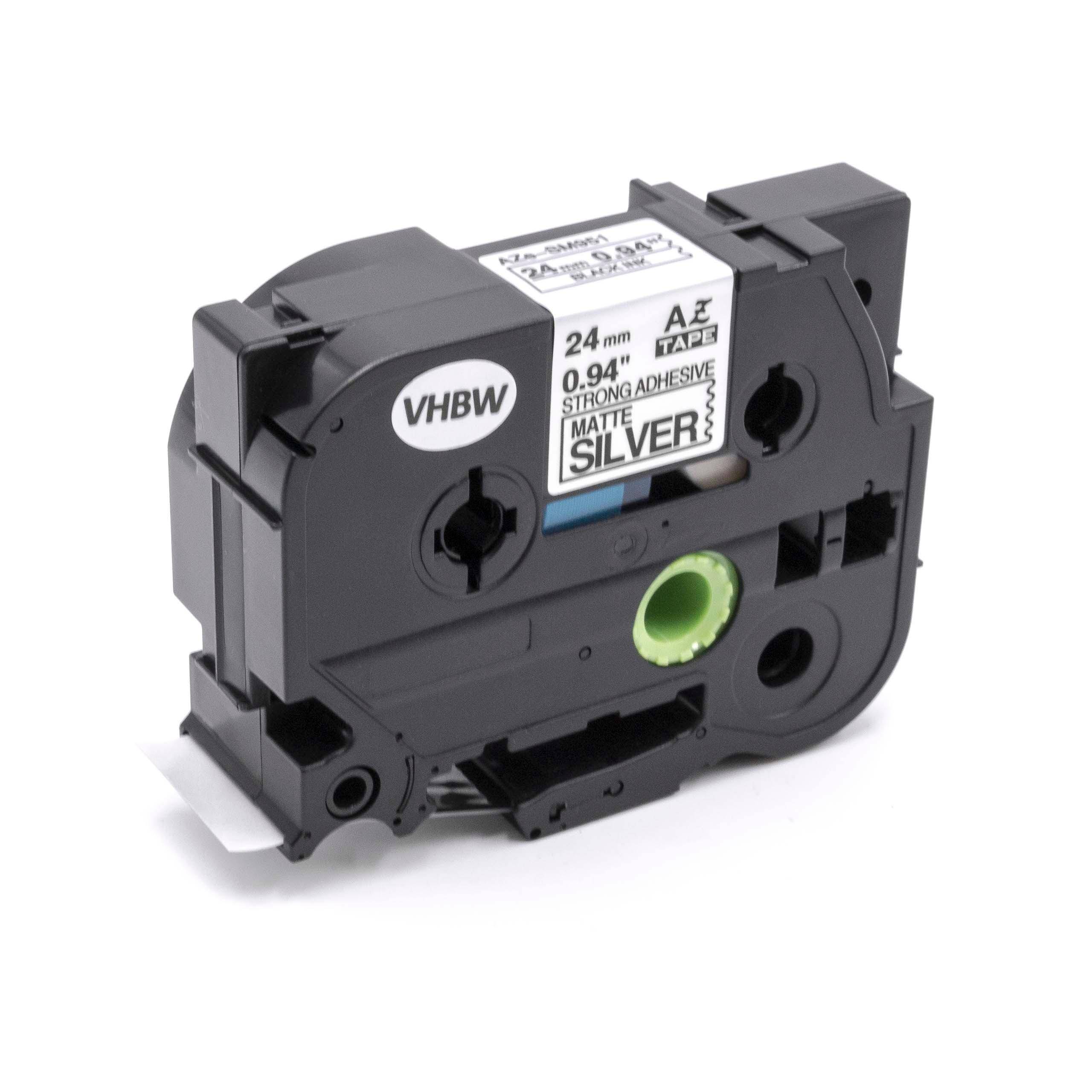 vhbw Schriftband Kassette 24mm schwarz auf mattsilber extra stark kompatibel mit Etiketten-Drucker Brother P-Touch P950W, RL700S