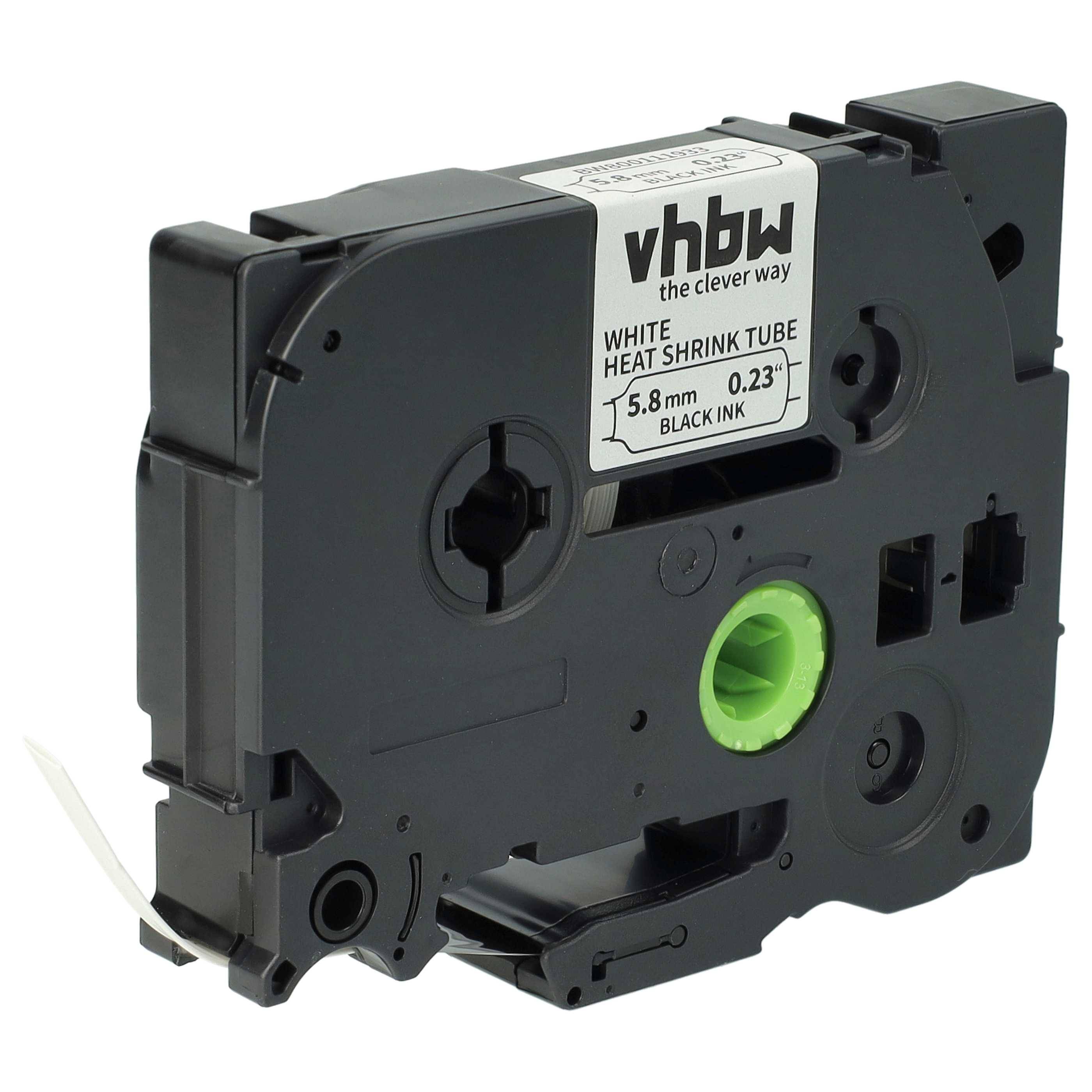 vhbw 1x Schriftband-Kassette kompatibel mit Brother PT H500LI, H500 Etiketten-Drucker 1,5m x 5,8mm Schwarz auf Weiß, Schrumpfschlauch-Kassette