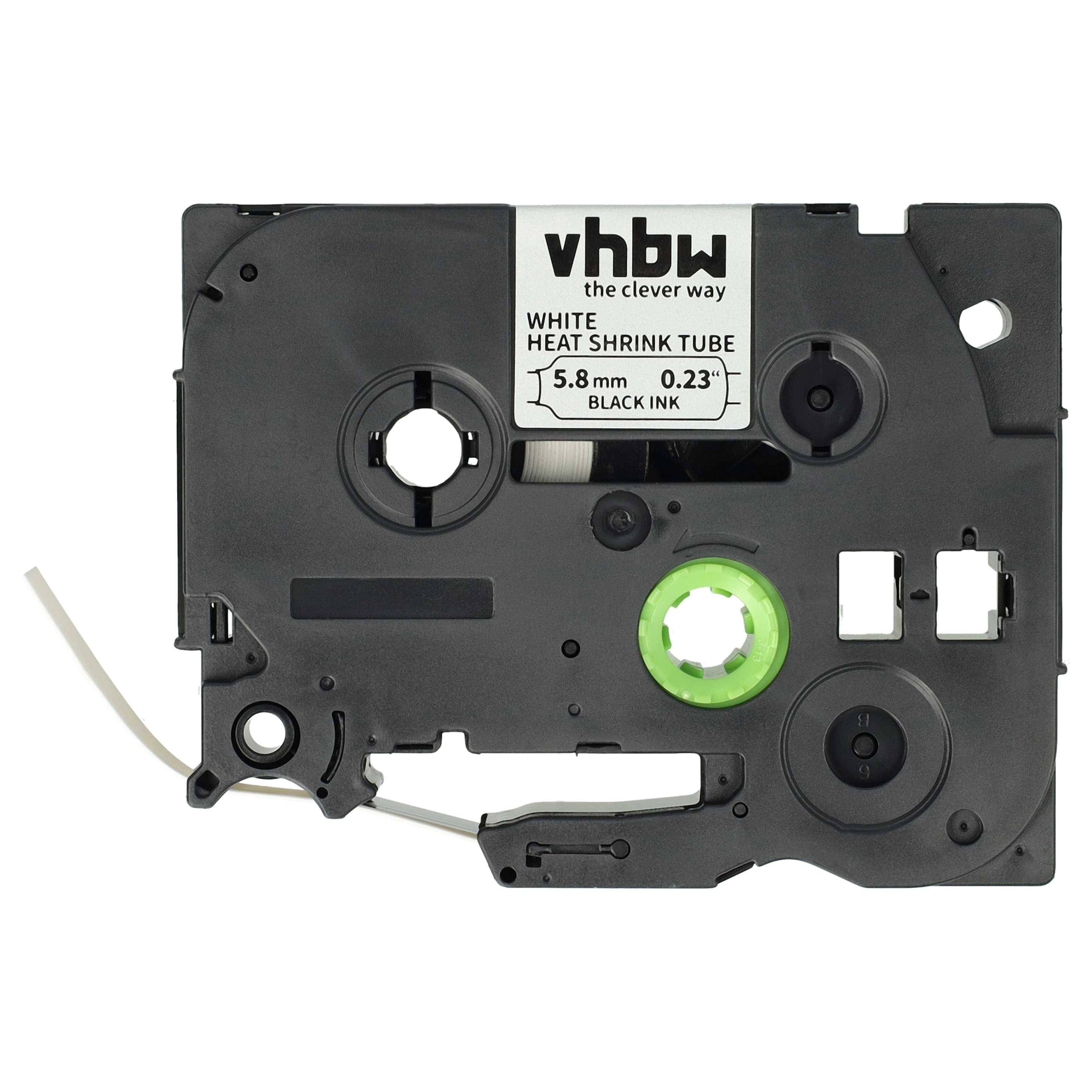 vhbw 1x Schriftband-Kassette kompatibel mit Brother PT H500LI, H500 Etiketten-Drucker 1,5m x 5,8mm Schwarz auf Weiß, Schrumpfschlauch-Kassette