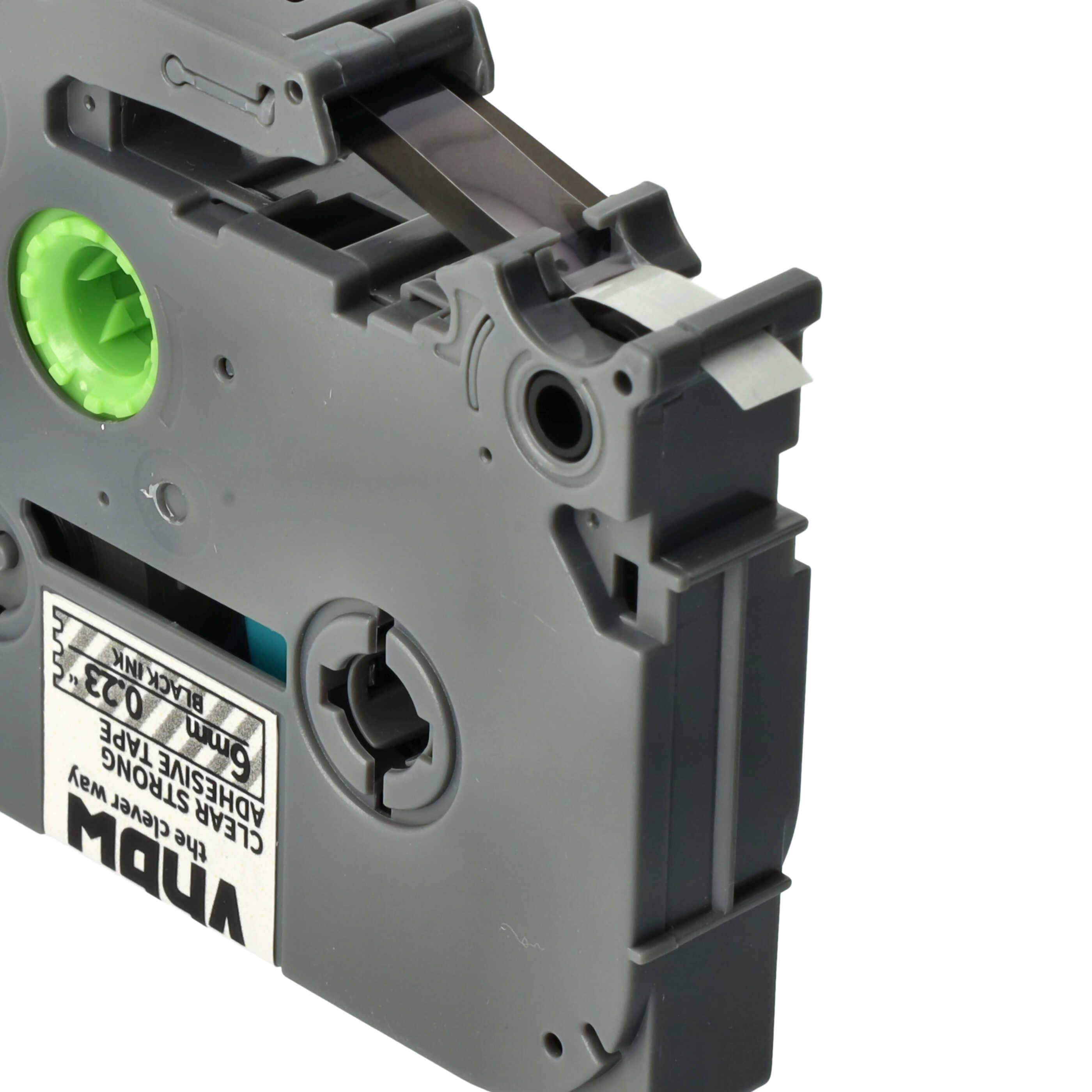 vhbw 1x Schriftband-Kassette kompatibel mit Brother PT 200, 1960, 2030, 2030AD, 2030VP Etiketten-Drucker 8m x 6mm Schwarz auf Transparent, Laminiert