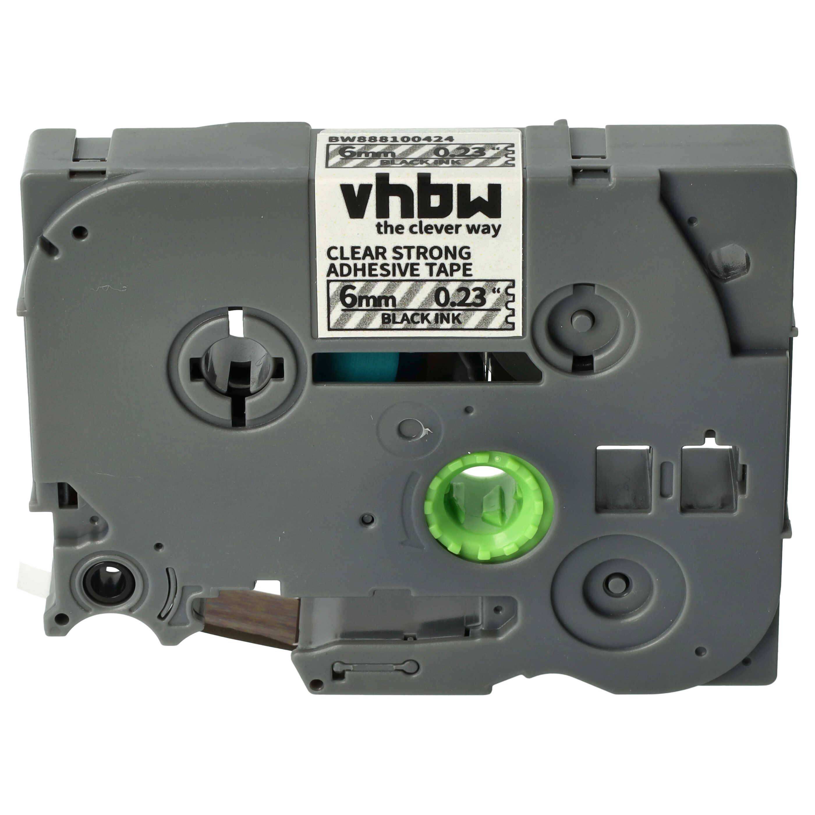 vhbw Schriftband-Kassette kompatibel mit Brother PT H107B, H105NB, H105WB, H105WN, H110 Etiketten-Drucker 8m x 6mm Schwarz auf Transparent
