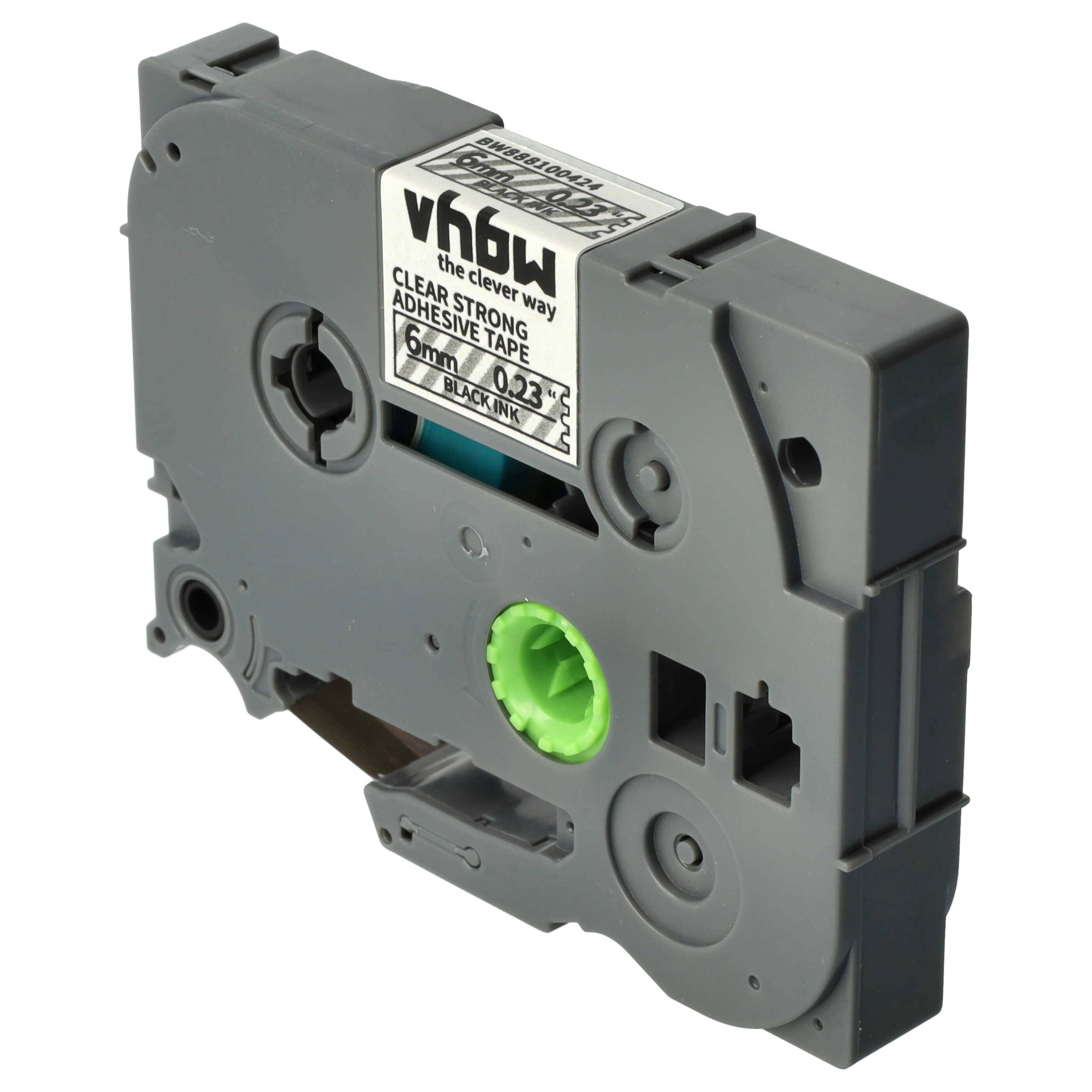 vhbw 1x Schriftband-Kassette kompatibel mit Brother PT 2400ECC, 2410, 2420, 2400, 2400E Etiketten-Drucker 8m x 6mm Schwarz auf Transparent