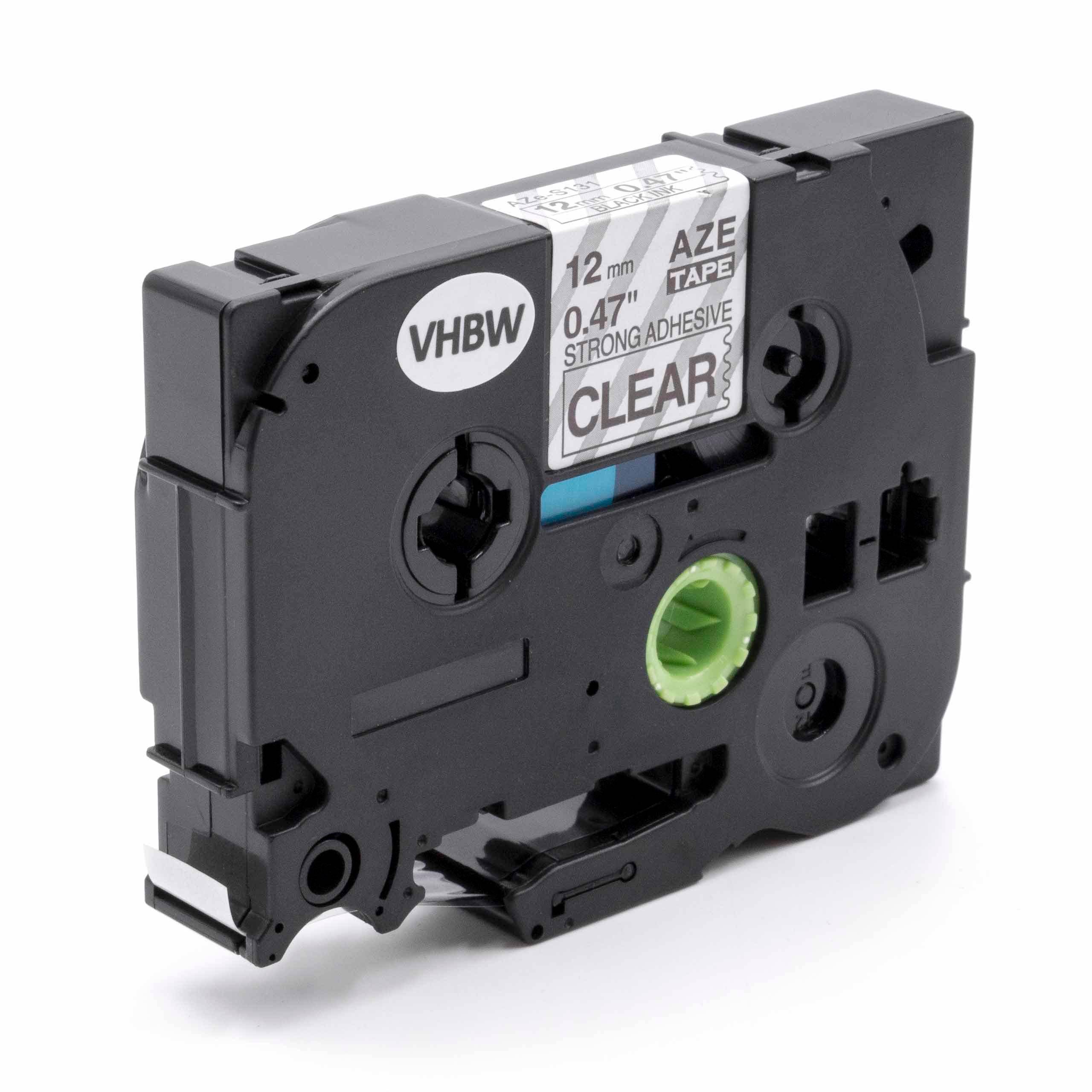 vhbw Schriftband Kassette 12mm schwarz auf transparent extra stark kompatibel mit Etiketten-Drucker Brother P-Touch 1280SR, 1280VP, 1280VPS, 1290