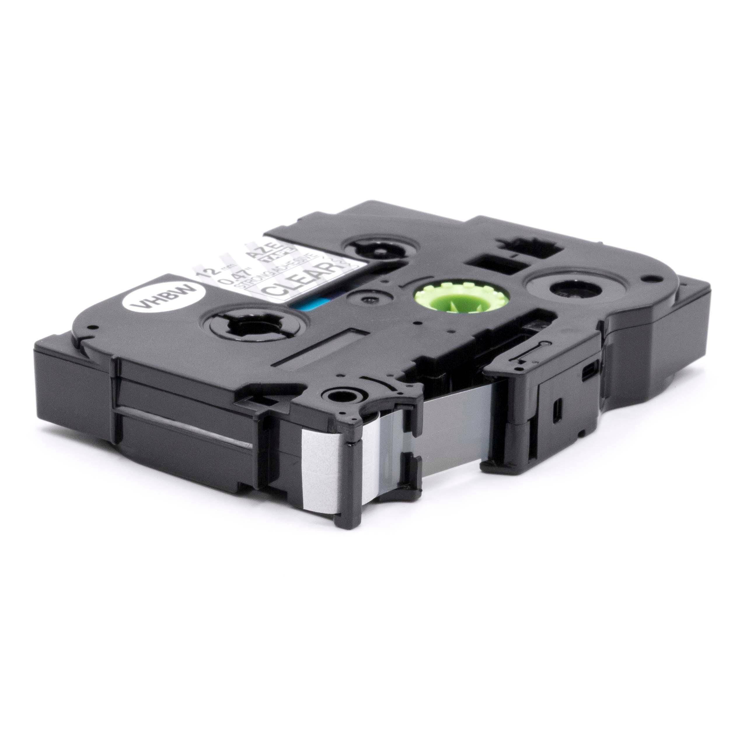 vhbw Schriftband Kassette 12mm schwarz auf transparent extra stark kompatibel mit Etiketten-Drucker Brother P-Touch 1950VP, 1960, 200, 2030, 2030AD