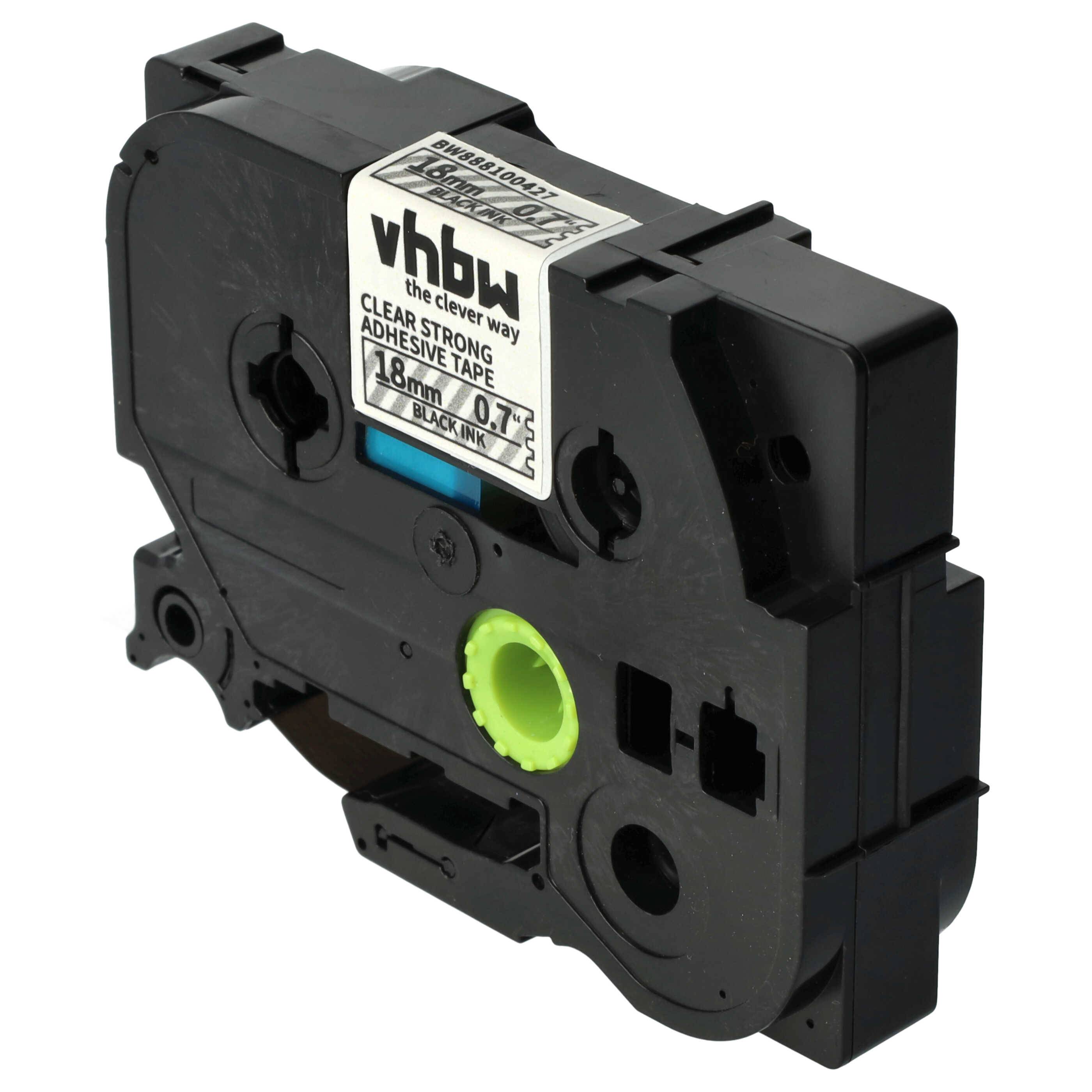 vhbw 1x Schriftband-Kassette kompatibel mit Brother PT E500VP, E550W Etiketten-Drucker 8m x 18mm Schwarz auf Transparent, Extra Stark, Laminiert