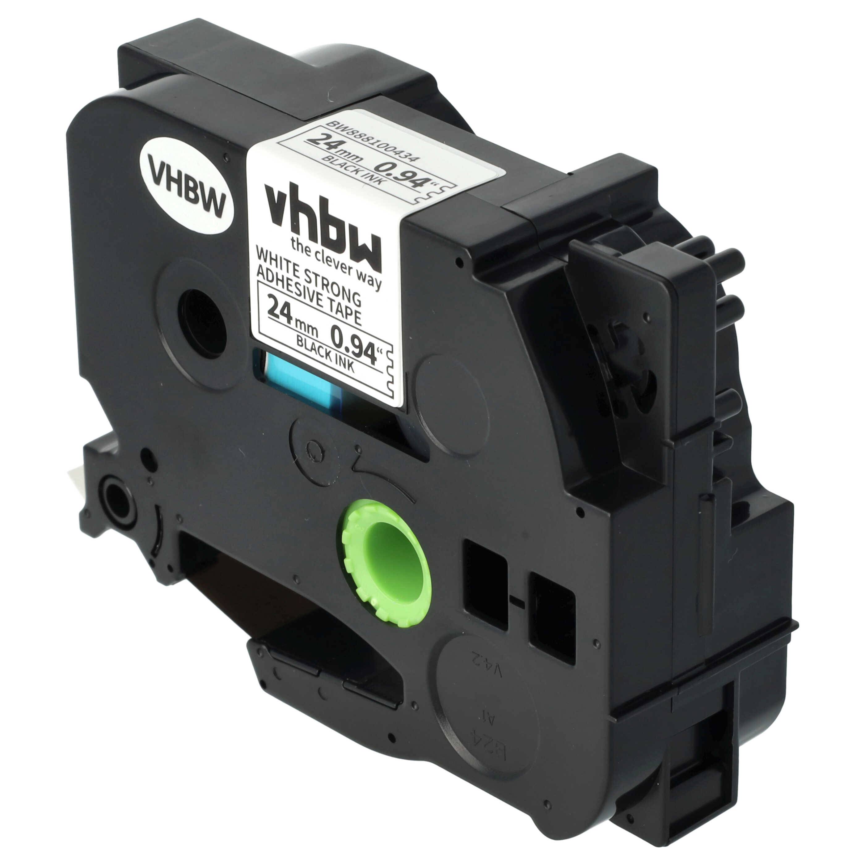 vhbw Schriftband-Kassette kompatibel mit Brother PT 550, 540, 530, 580C, 7500 Etiketten-Drucker 8m x 24mm Schwarz auf Weiß, Extra Stark, Laminiert