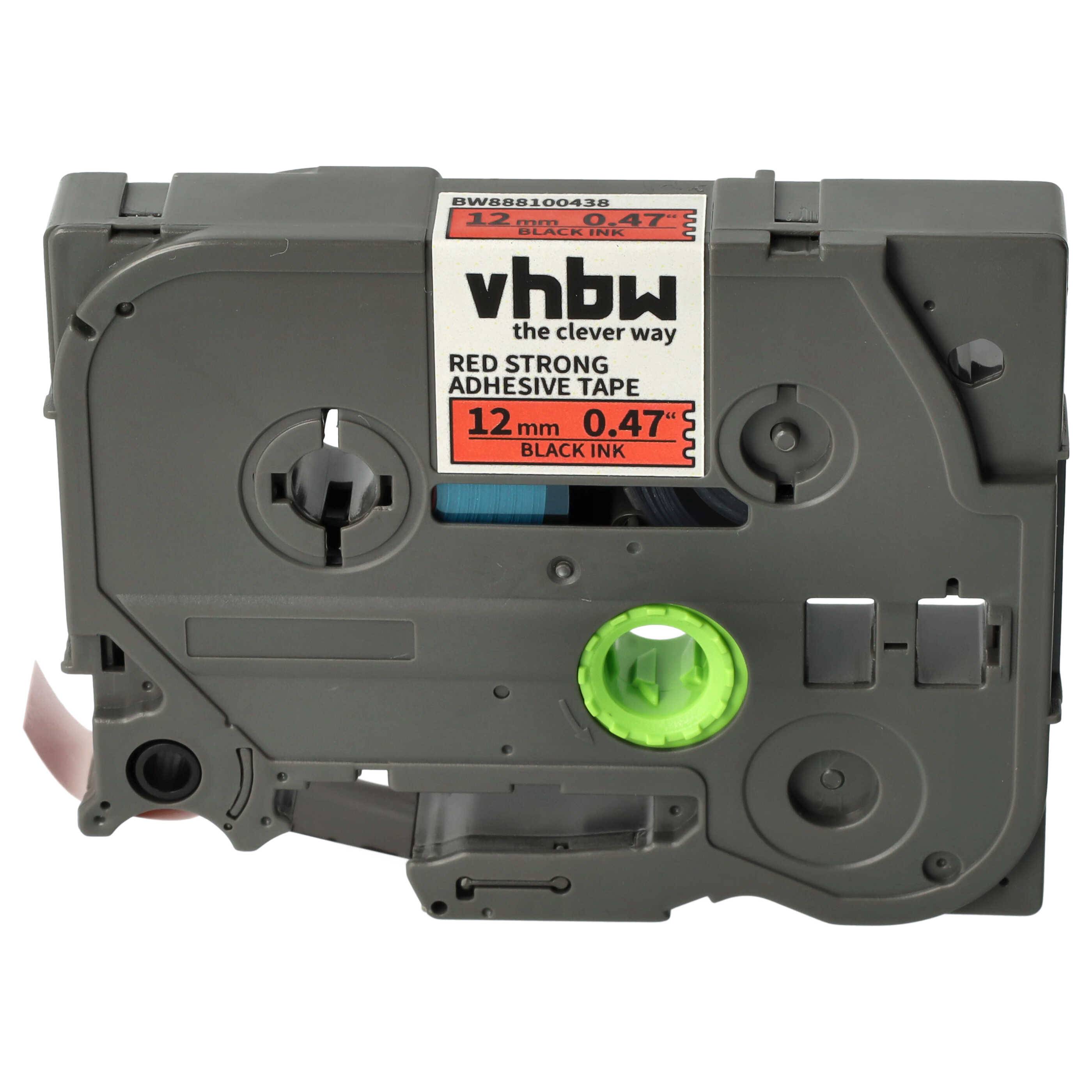 vhbw Schriftband-Kassette kompatibel mit Brother PT E500 | E500VP, E550W, E550WVP Etiketten-Drucker 8m x 12mm Schwarz auf Rot, Extra Stark