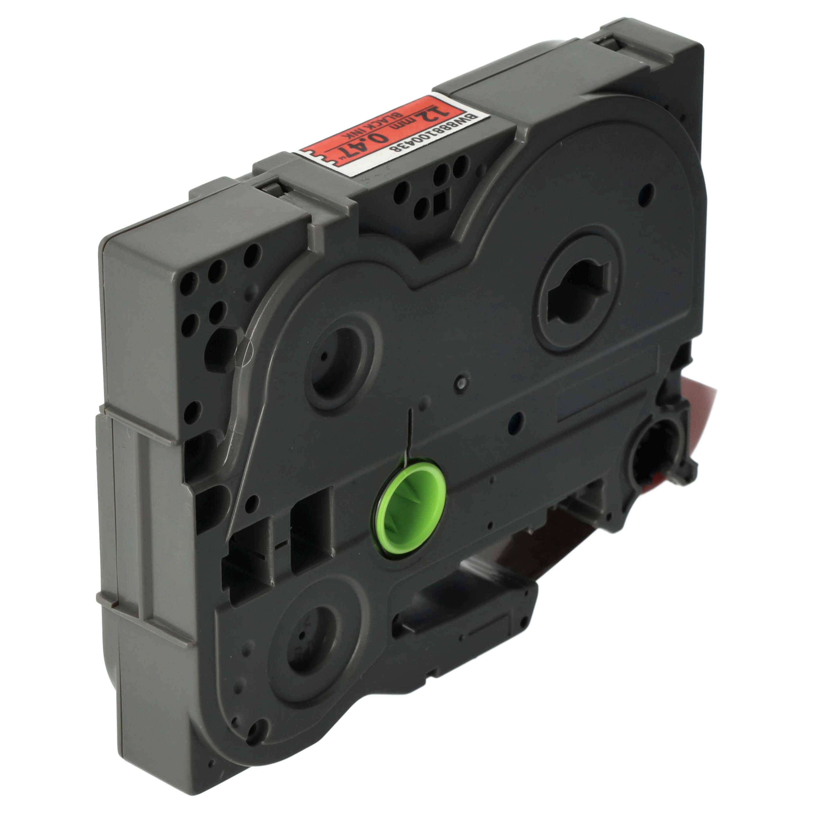 vhbw Schriftband-Kassette kompatibel mit Brother ST 1150, 1150DX, 5 Etiketten-Drucker 8m x 12mm Schwarz auf Rot, Extra Stark, Laminiert