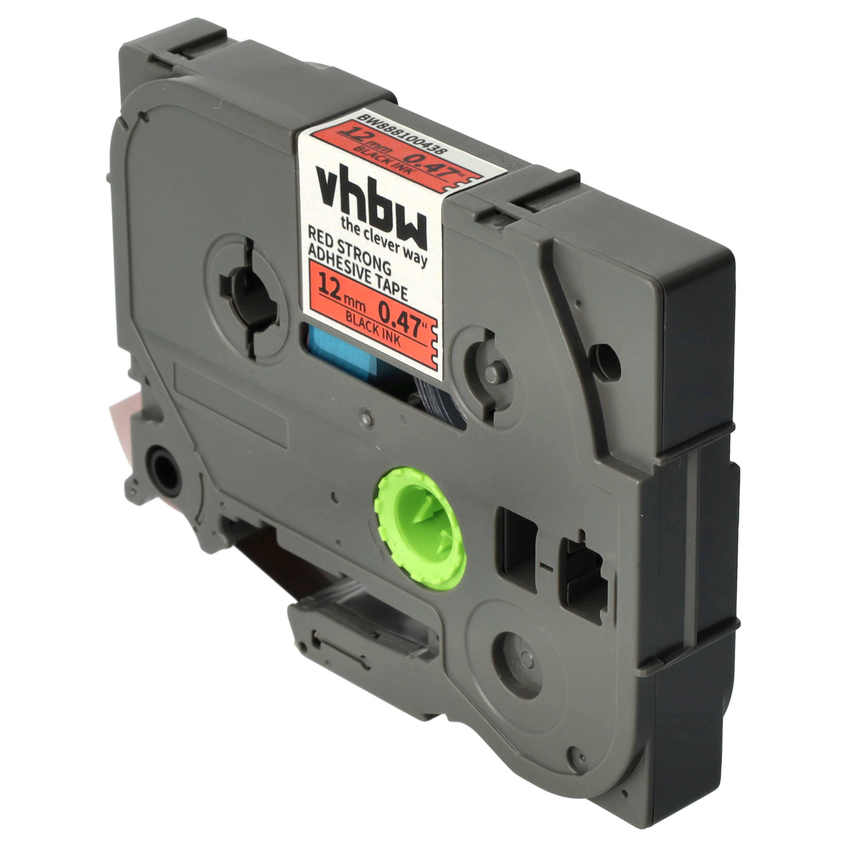 vhbw Schriftband-Kassette kompatibel mit Brother PT 1250, 1250J, 1250LB, 1250S Etiketten-Drucker 8m x 12mm Schwarz auf Rot, Extra Stark, Laminiert