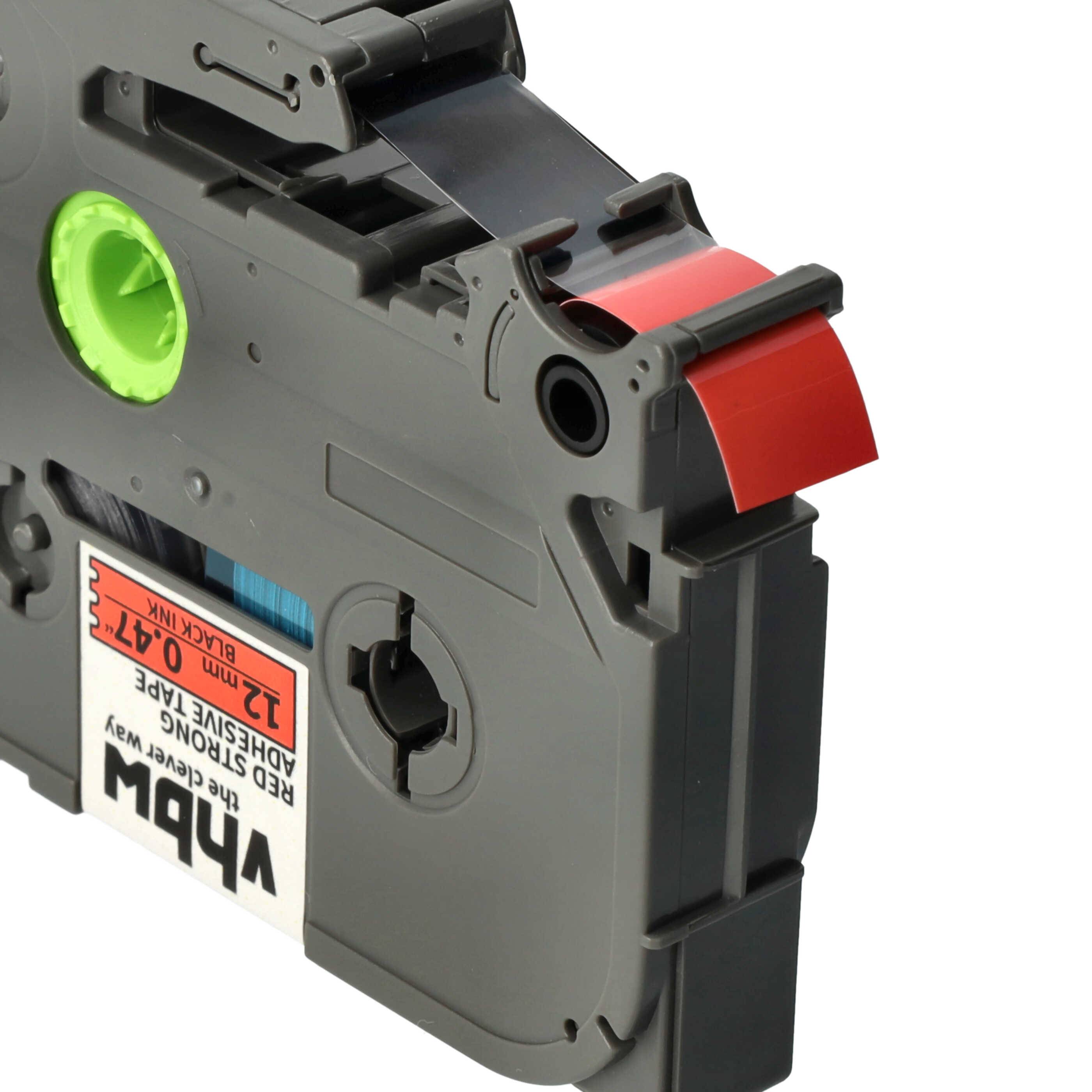 vhbw Schriftband-Kassette kompatibel mit Brother PT 2450, 2430PC, 2450CC, 2430PC Etiketten-Drucker 8m x 12mm Schwarz auf Rot, Extra Stark, Laminiert