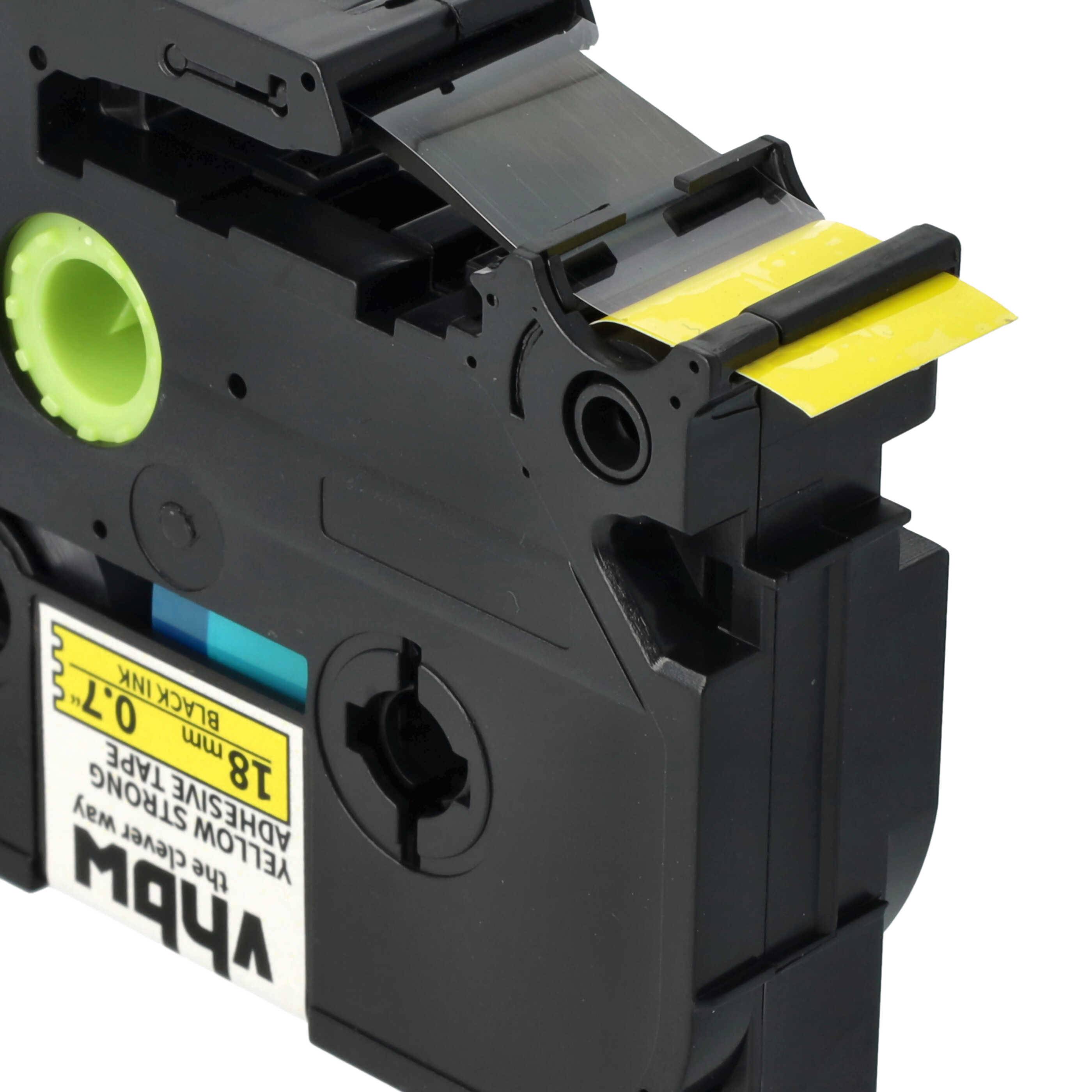 vhbw 1x Schriftband-Kassette kompatibel mit Brother PT 2450, 2450CC, 2430PC Etiketten-Drucker 8m x 18mm Schwarz auf Gelb, Extra Stark, Laminiert