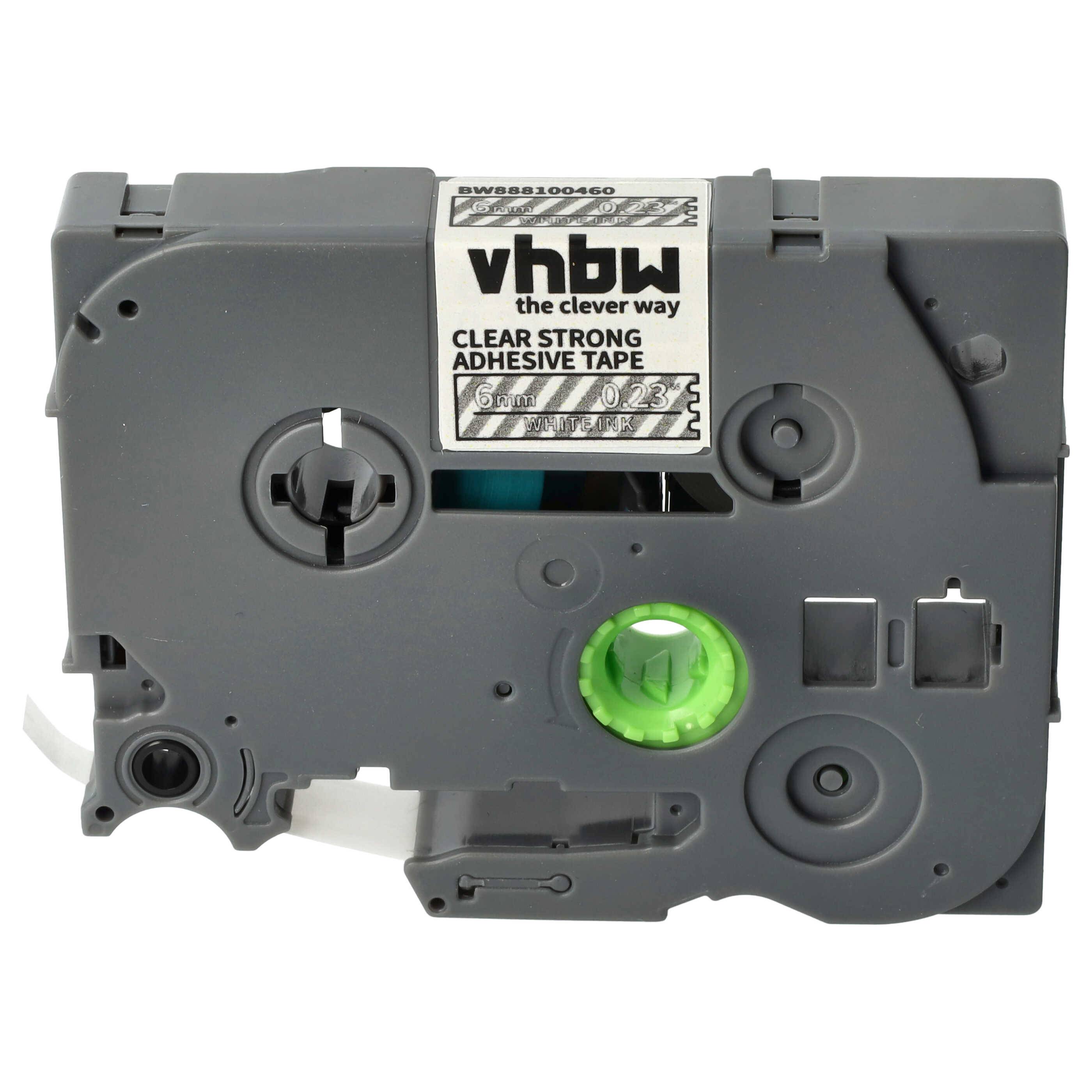 vhbw Schriftband-Kassette kompatibel mit Brother PT 1005F, 1005, 1005BTS Etiketten-Drucker 8m x 6mm Weiß auf Transparent Extra Stark, Laminiert