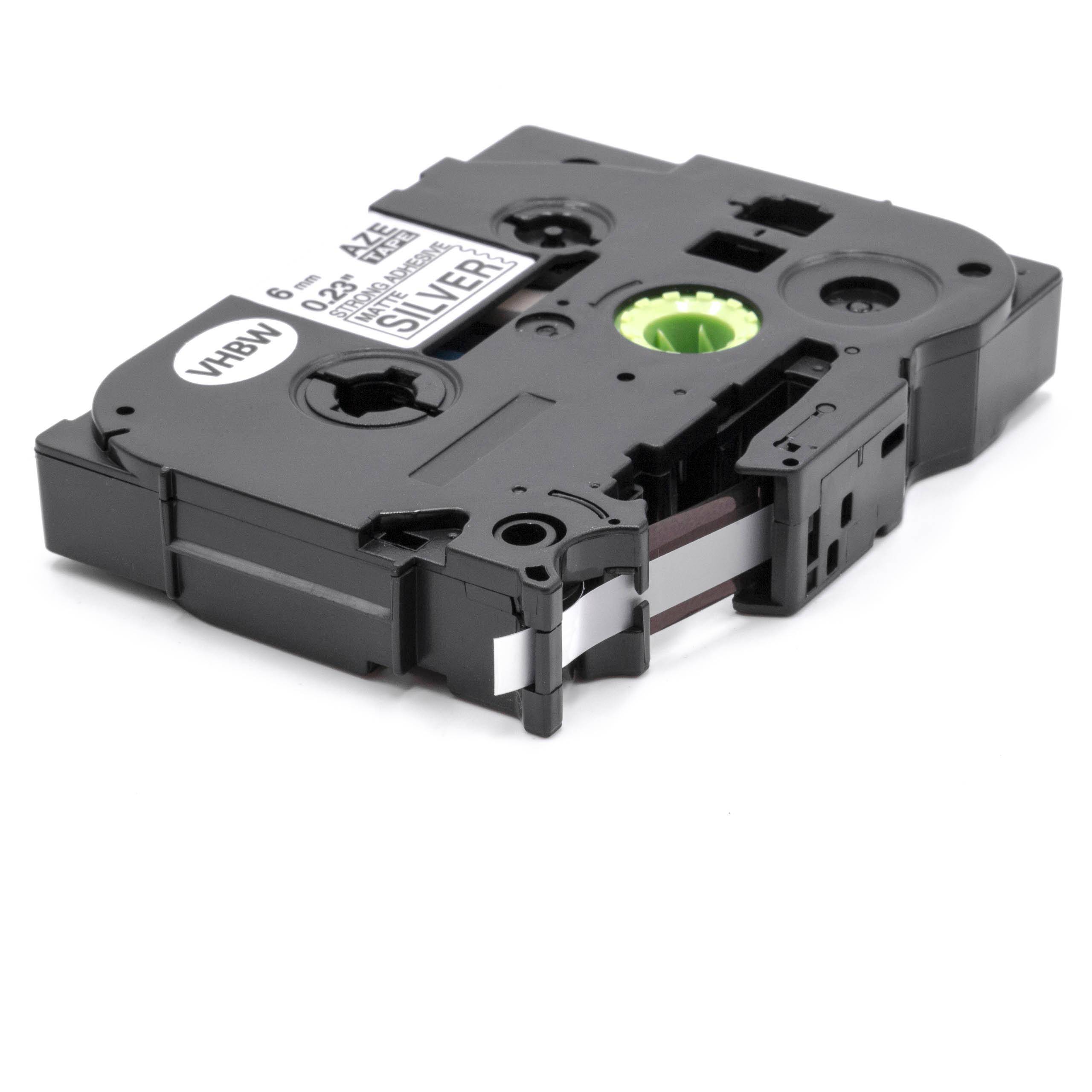 vhbw Schriftband Kassette 6mm schwarz auf mattsilber extra stark kompatibel mit Etiketten-Drucker Brother P-Touch 2030AD, 2030VP, 210, 2100, 2100VP