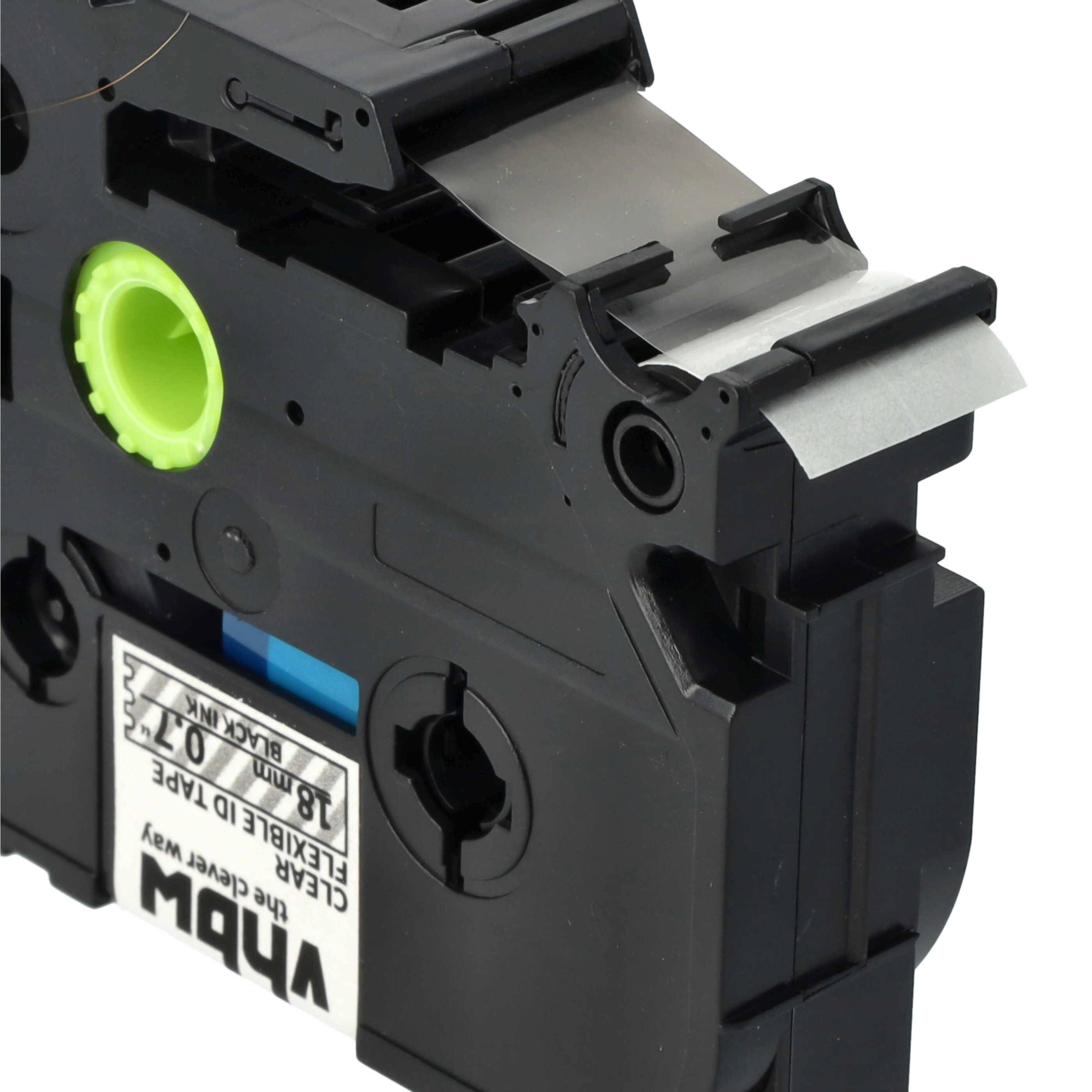 vhbw Schriftband-Kassette kompatibel mit Brother PT P900W, P950W, P900NW Etiketten-Drucker 8m x 18mm Schwarz auf Transparent, Flexibel, Laminiert