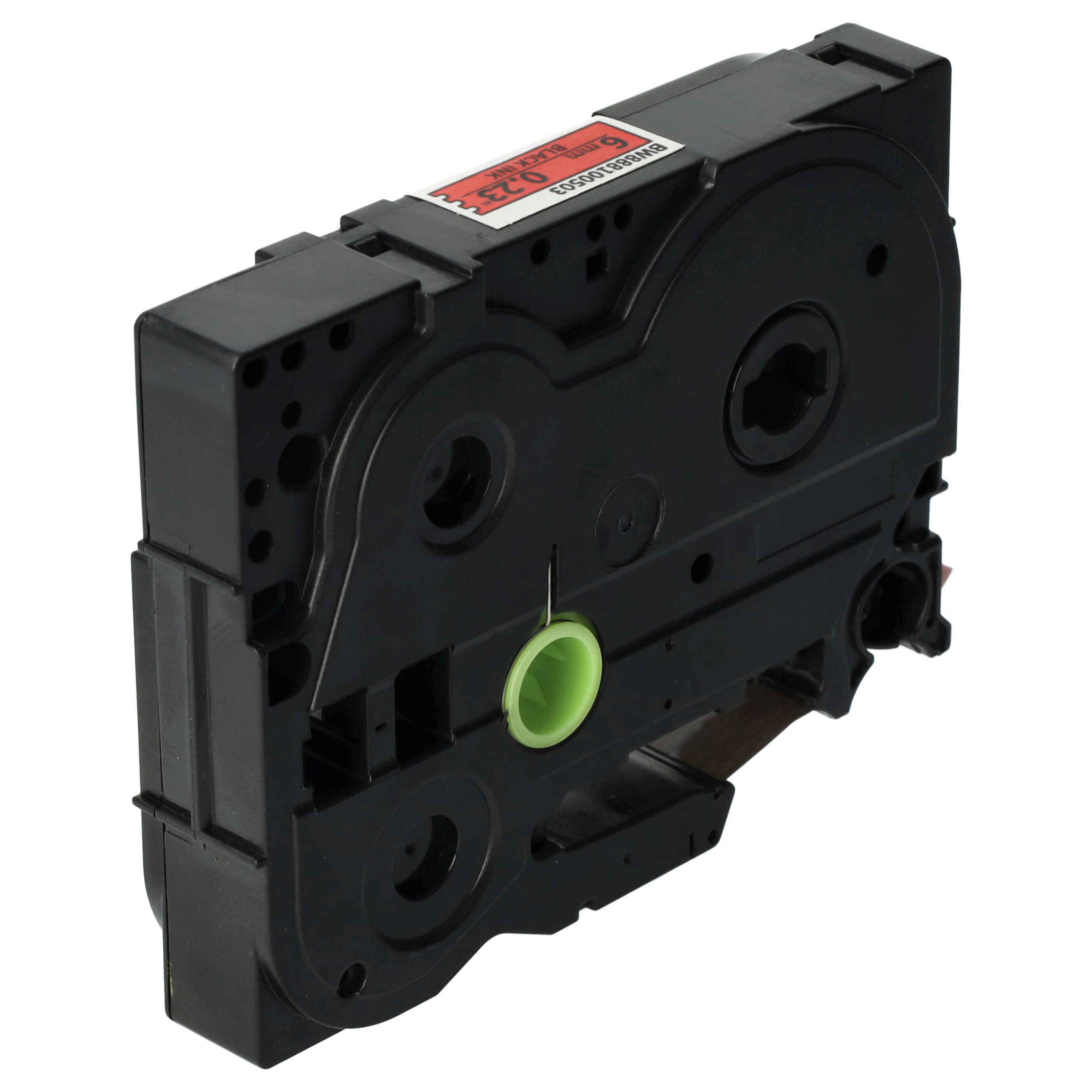 vhbw 1x Schriftband-Kassette kompatibel mit Brother PT P750TDI, P750W, P900, P900NW Etiketten-Drucker 8m x 6mm Schwarz auf Rot, Flexibel, Laminiert