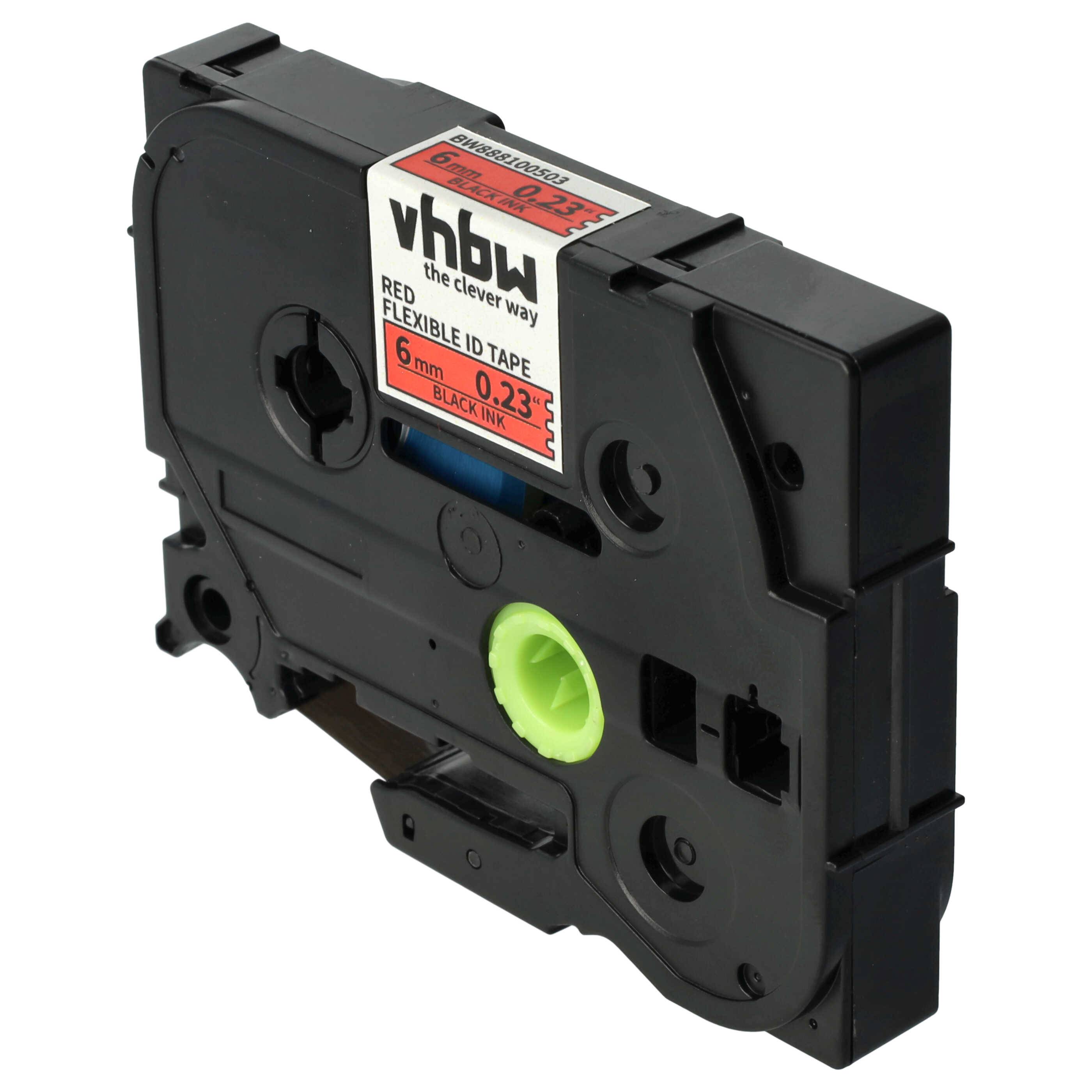 vhbw Schriftband-Kassette kompatibel mit Brother PT 2100VP, 2100, 220, 210E, 2110 Etiketten-Drucker 8m x 6mm Schwarz auf Rot, Flexibel, Laminiert