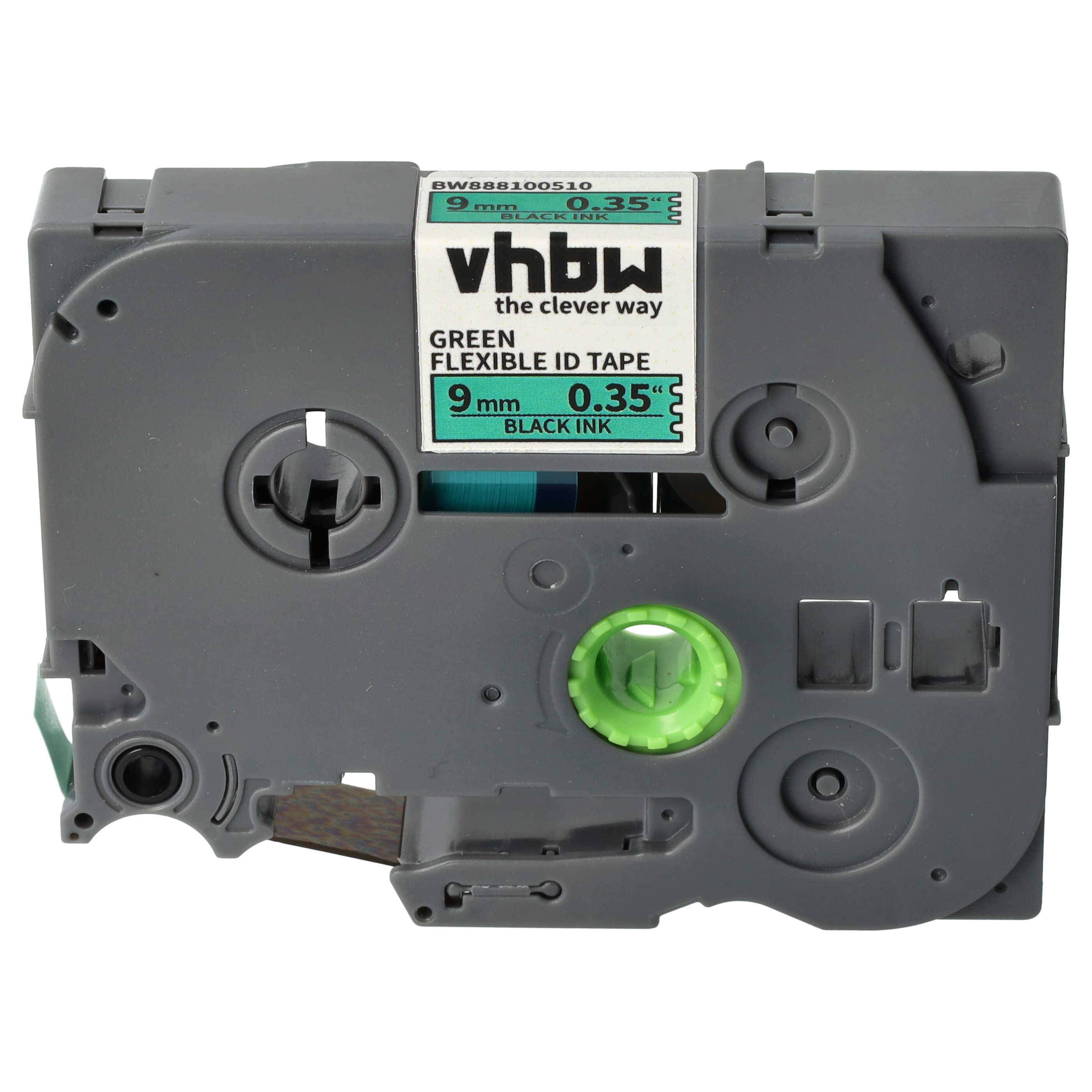vhbw Schriftband-Kassette kompatibel mit Brother PT 1200S | 1230PC, 1200P, 1200, 11Q Etiketten-Drucker 8m x 9mm Schwarz auf Grün, Flexibel