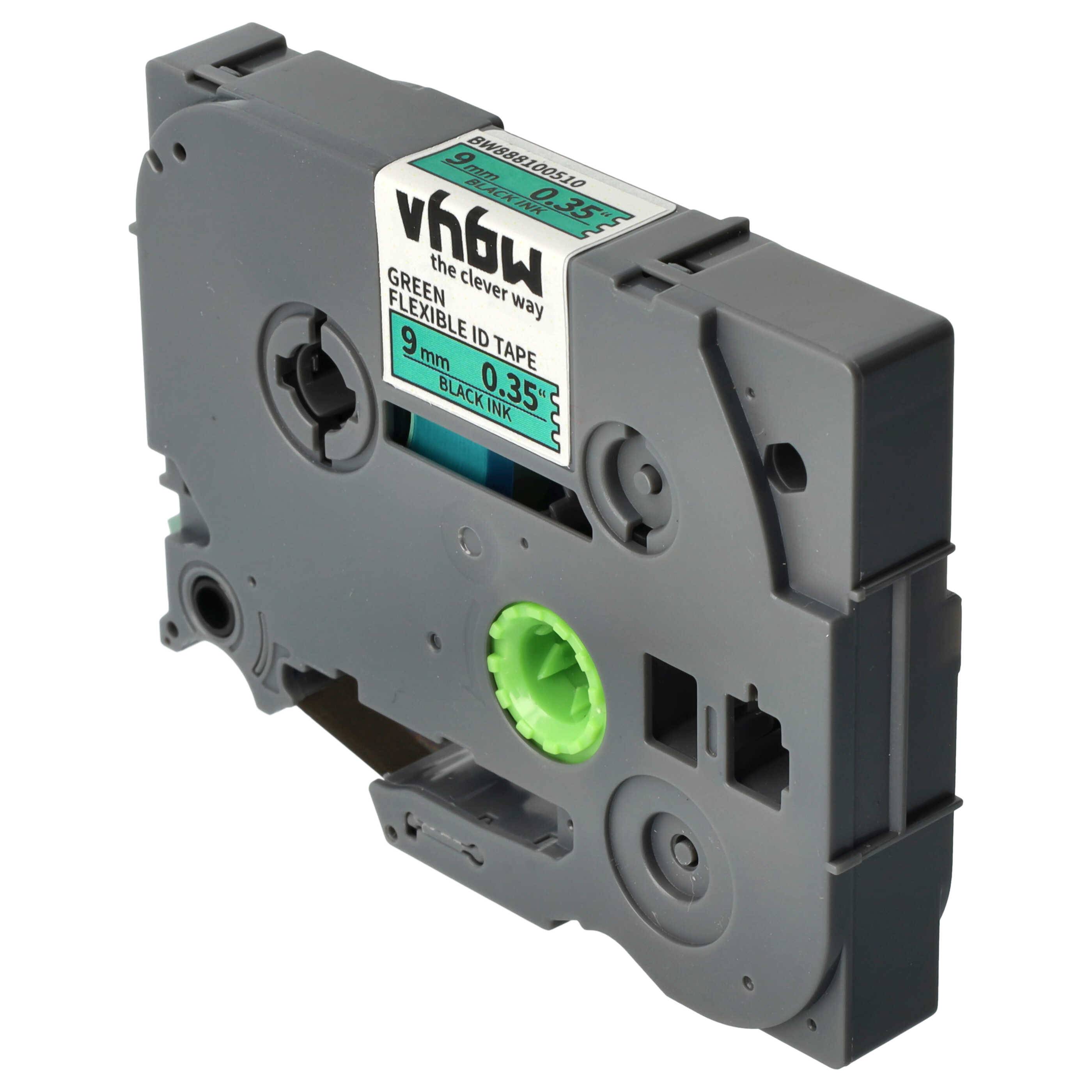 vhbw Schriftband-Kassette kompatibel mit Brother PT 2400ECC, 2410, 2420, 2400, 2400E Etiketten-Drucker 8m x 9mm Schwarz auf Grün, Flexibel