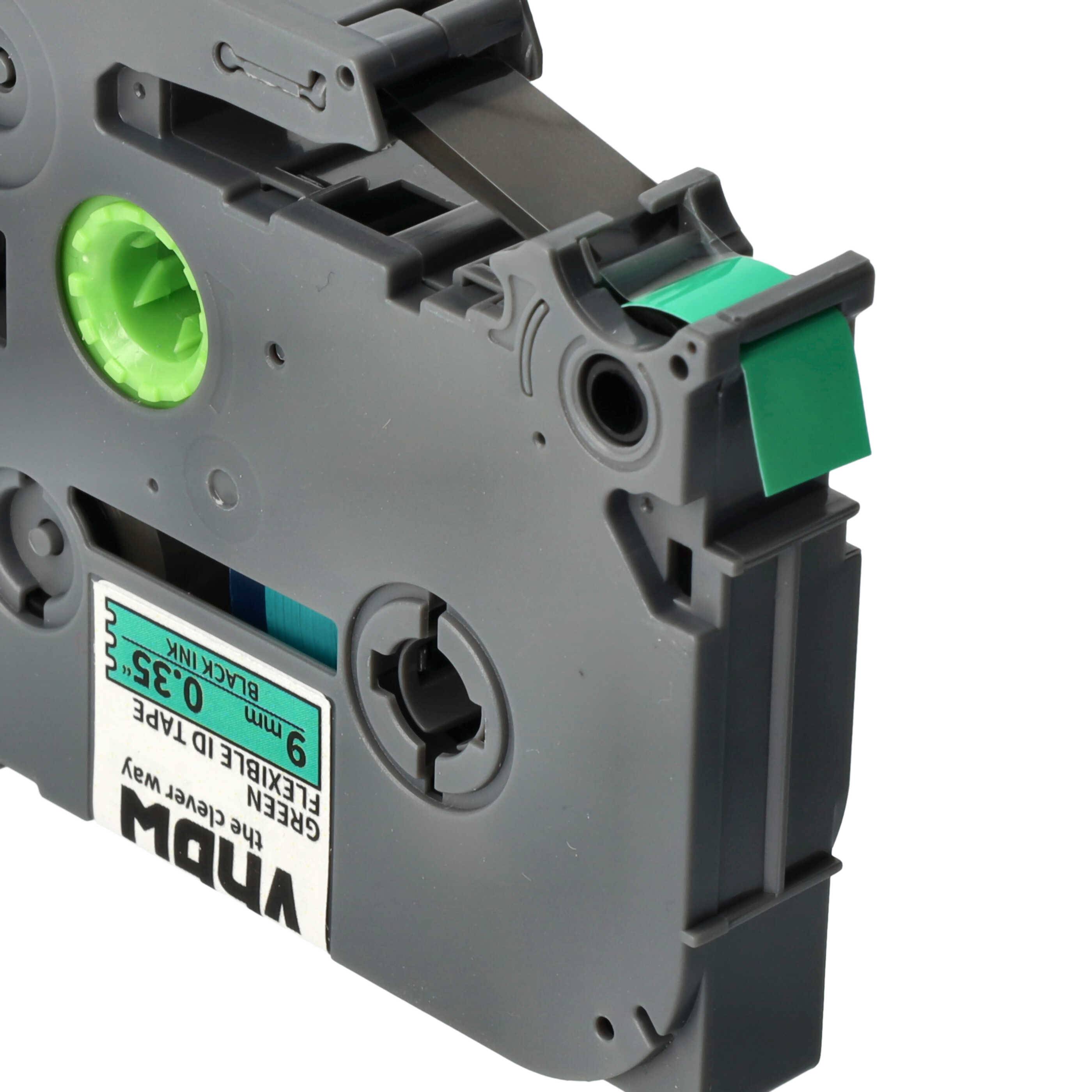 vhbw Schriftband-Kassette kompatibel mit Brother PT 2400ECC, 2410, 2420, 2400, 2400E Etiketten-Drucker 8m x 9mm Schwarz auf Grün, Flexibel