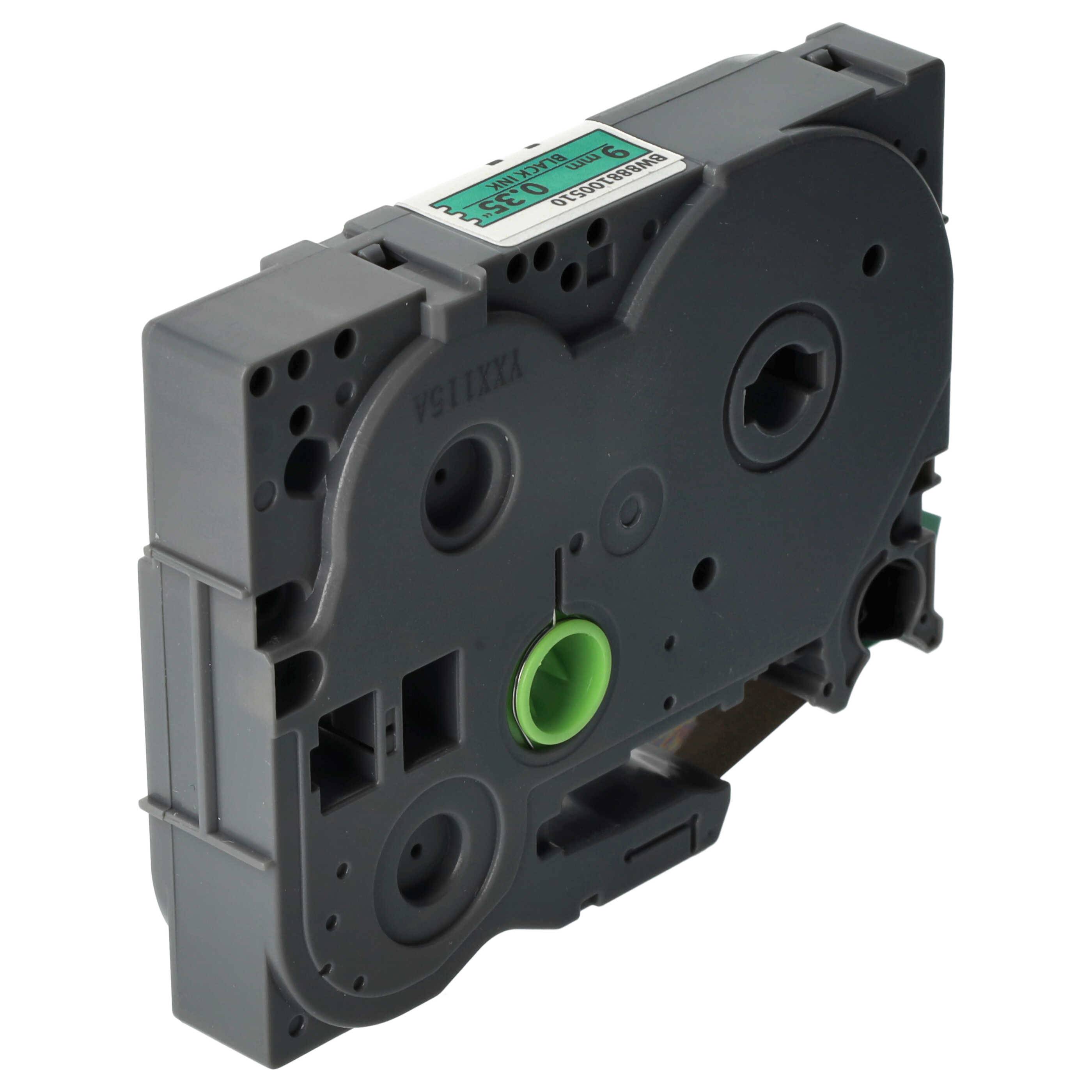 vhbw Schriftband-Kassette kompatibel mit Brother PT 1200S | 1230PC, 1200P, 1200, 11Q Etiketten-Drucker 8m x 9mm Schwarz auf Grün, Flexibel