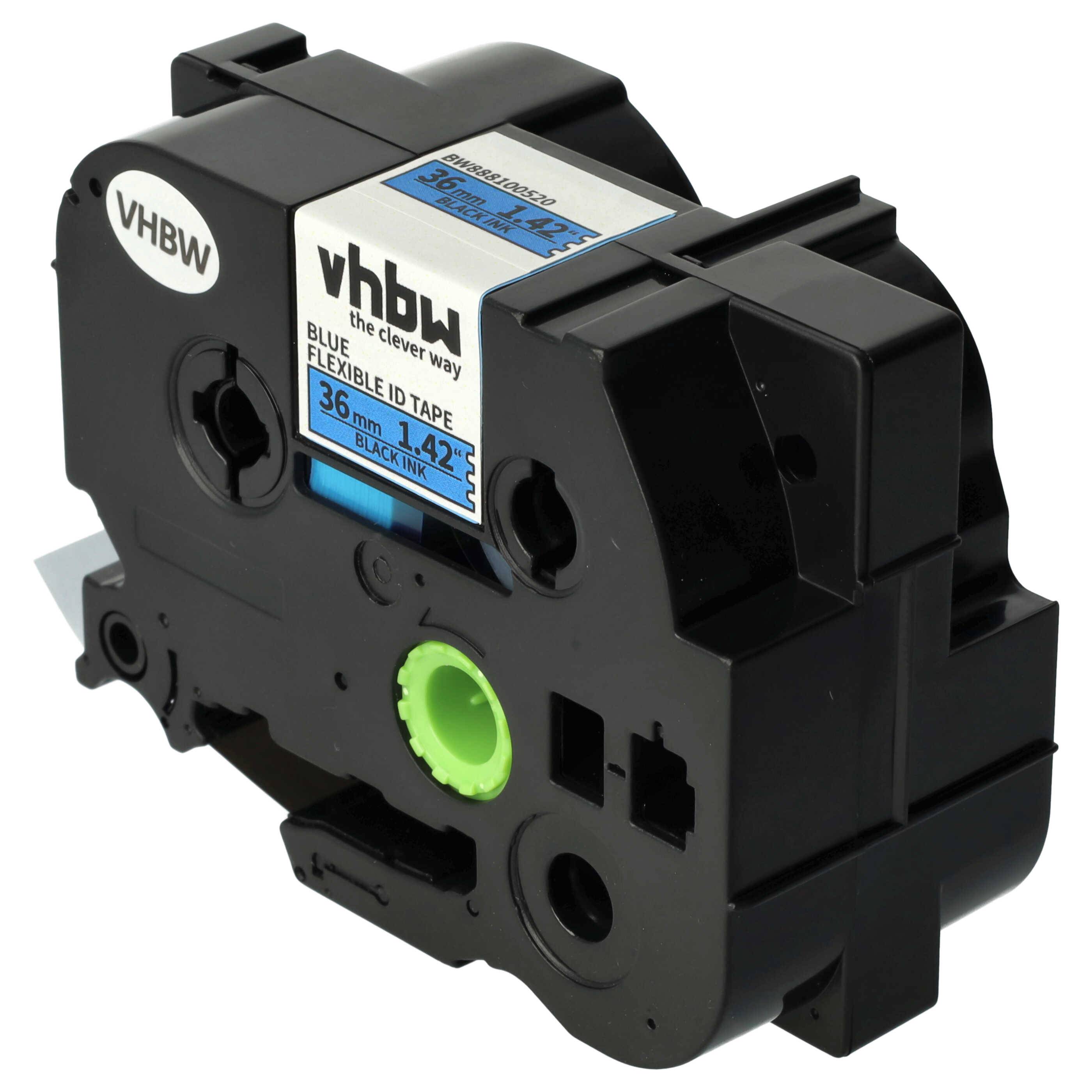 vhbw Schriftband-Kassette kompatibel mit Brother PT 9600, 9700PC, 9800PCN, 9500pc Etiketten-Drucker 8m x 36mm Schwarz auf Blau, Flexibel, Laminiert