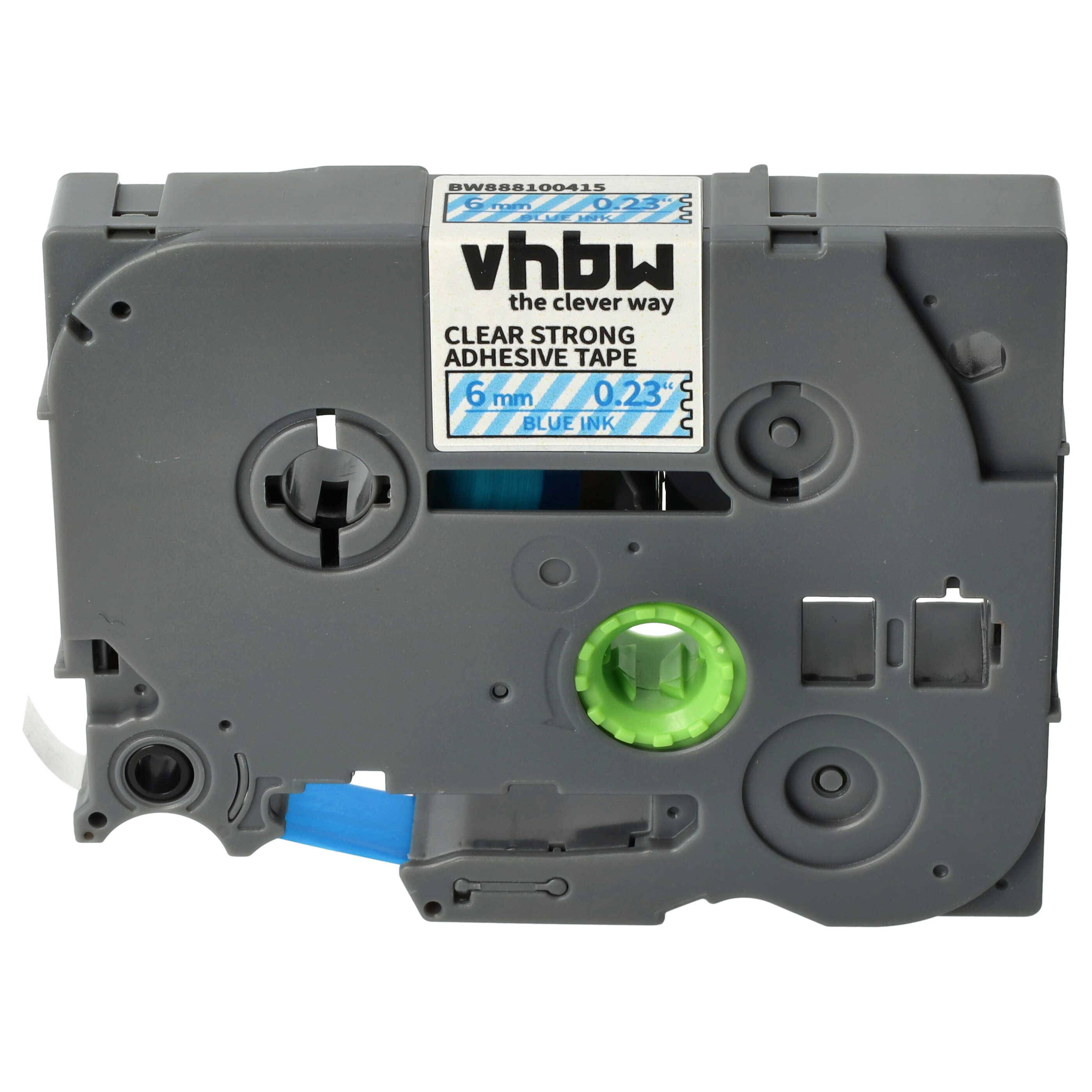 vhbw Schriftband-Kassette kompatibel mit Brother PT 9600, 9700PC, 9800PCN, Cube, Cube+ Etiketten-Drucker 8m x 6mm Blau auf Transparent, Laminiert