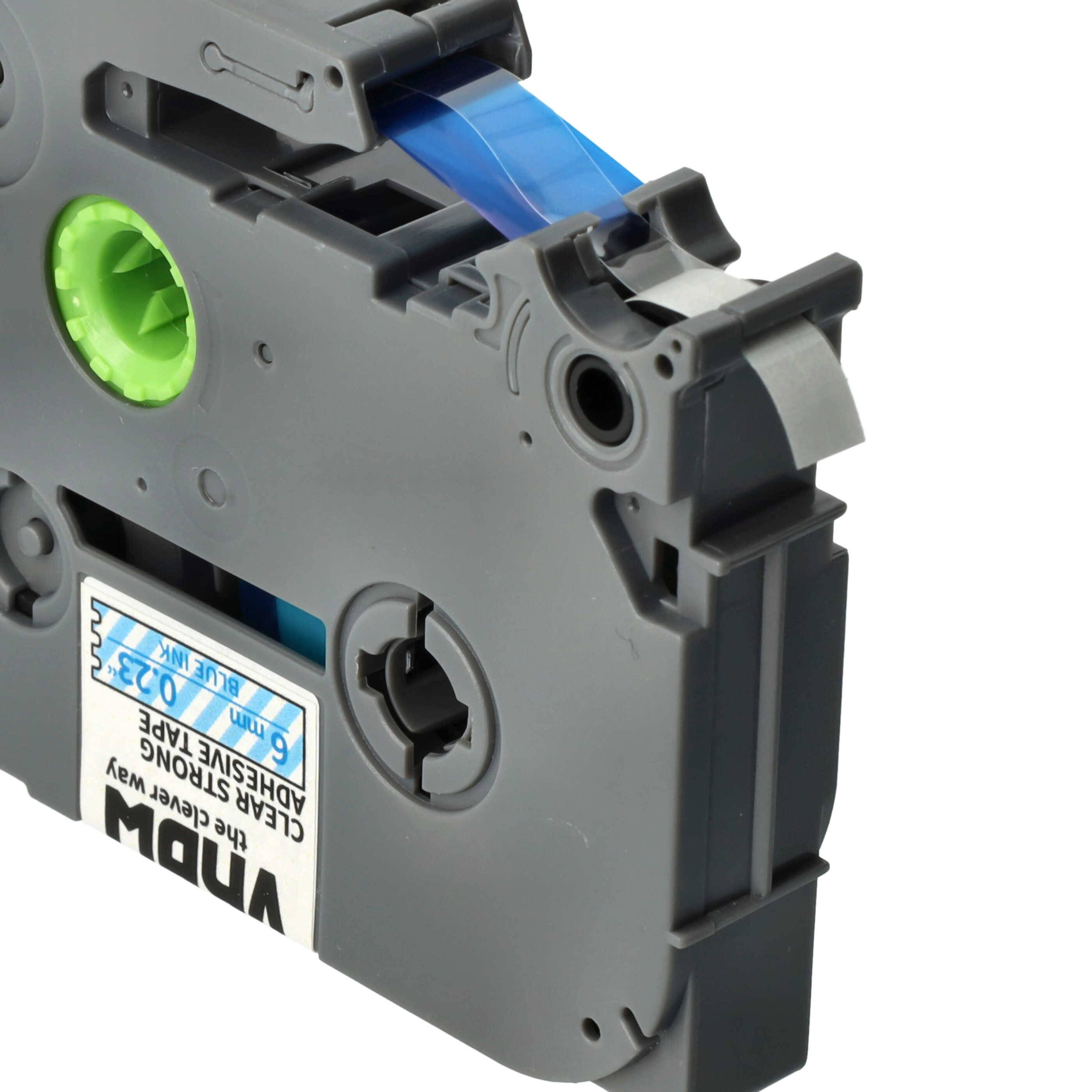 vhbw Schriftband-Kassette kompatibel mit Brother PT 300, 2700VP, 2710, 2730, 2730VP, 300B Etiketten-Drucker 8m x 6mm Blau auf Transparent, Laminiert