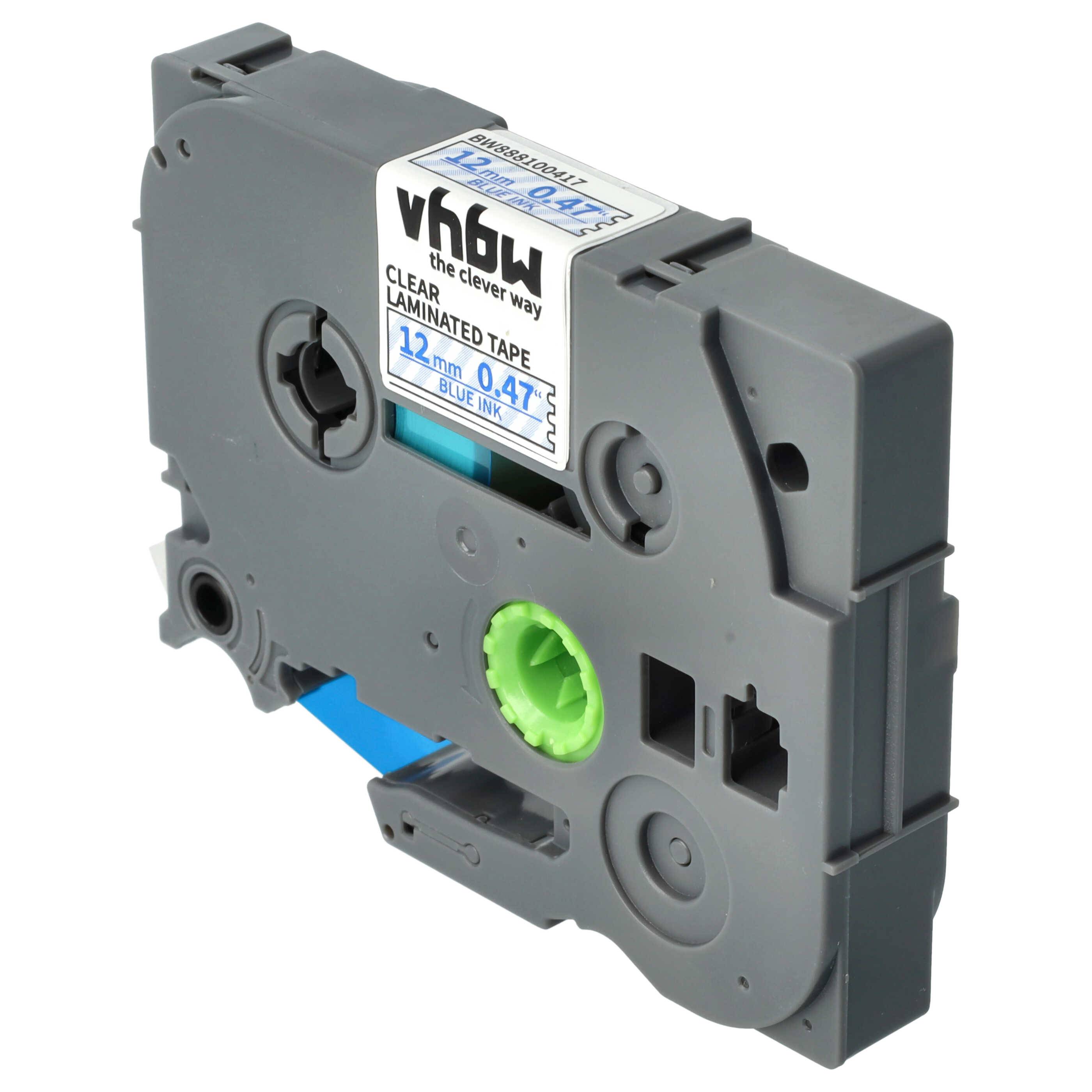 vhbw Schriftband-Kassette kompatibel mit Brother PT 1180SC, 1180SP, 11Q, 1180HK, 1190 Etiketten-Drucker 8m x 12mm Blau auf Transparent, Laminiert