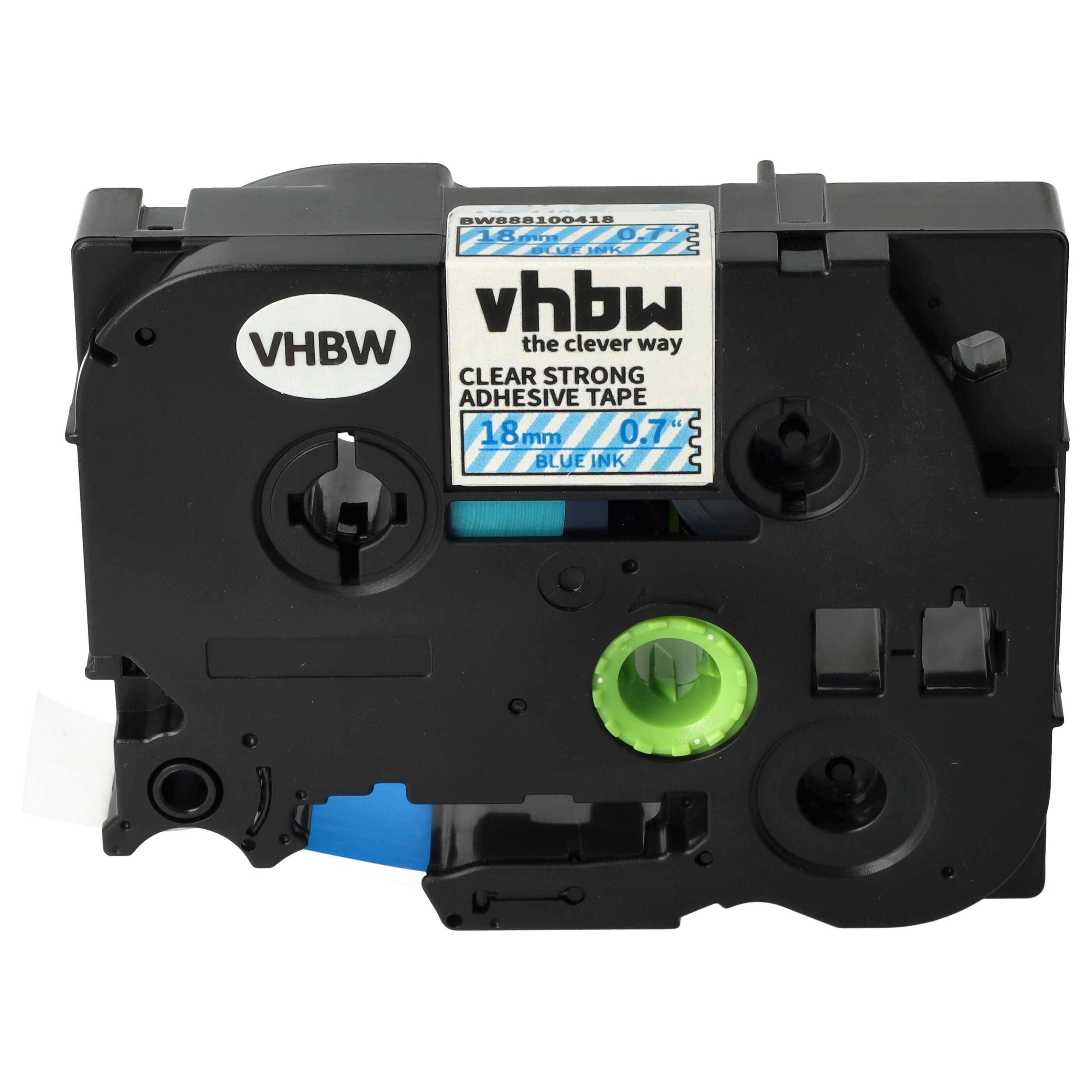 vhbw Schriftband-Kassette kompatibel mit Brother PT D600, D600VP, E300VP, E500, D450VP, D800W, E300 Etiketten-Drucker 8m x 18mm Blau auf Transparent